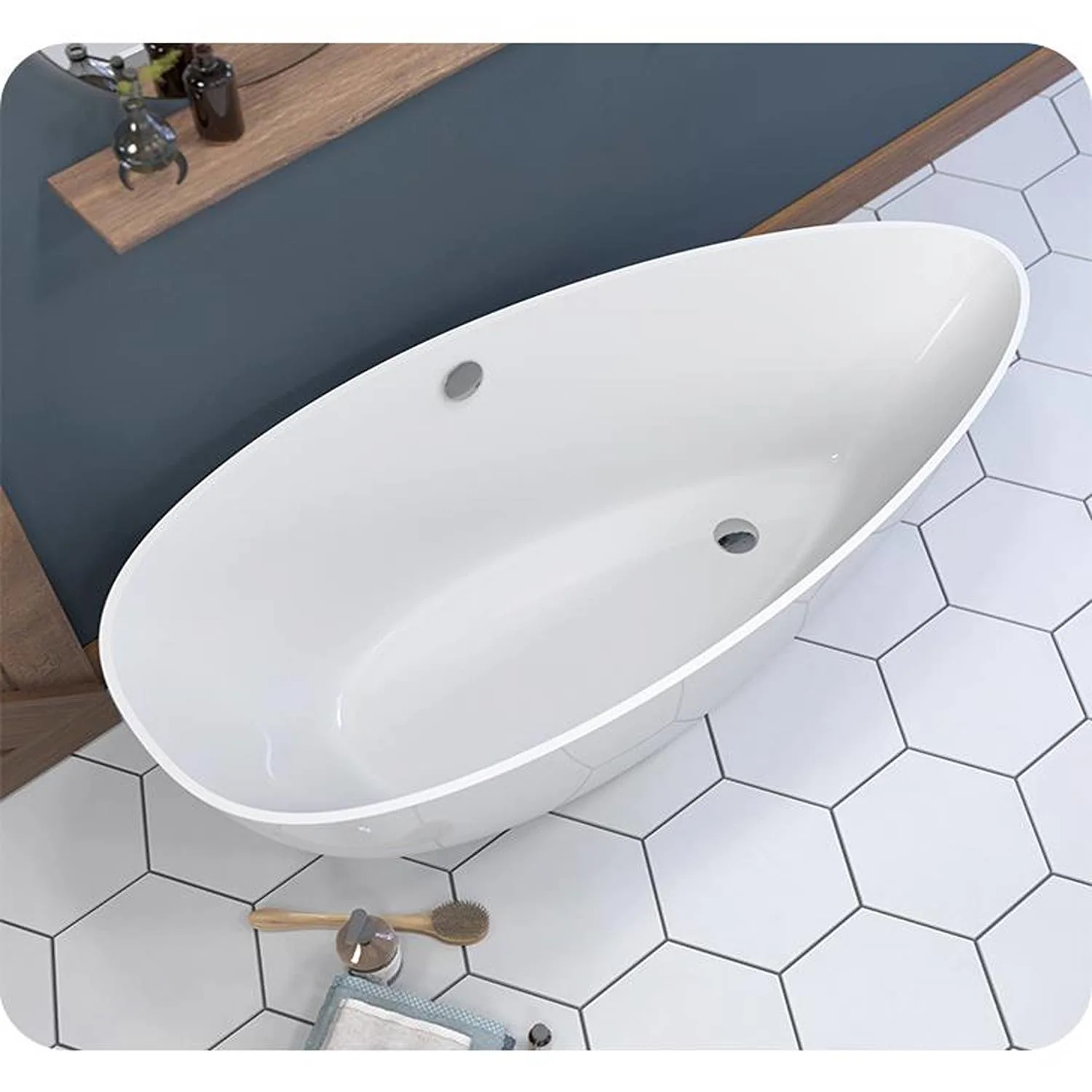 Cambridge Plumbing 62 x 28 Inch Oval Double Ended Engineered Stone Bathtub - image 3