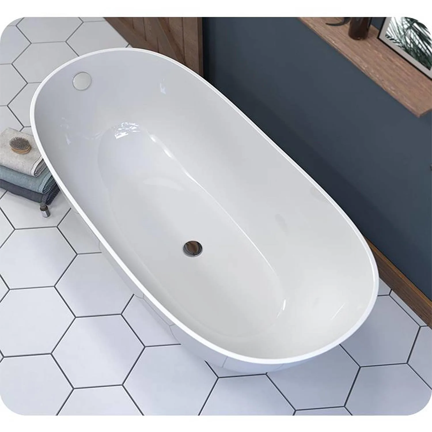 Cambridge Plumbing 62 x 30 Inch Oval Double Ended Engineered Stone Bathtub - image 3