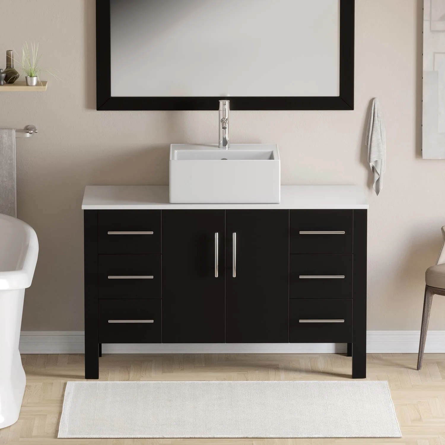 Cambridge Plumbing Complete 48 Inch White Porcelain Espresso Vanity Set