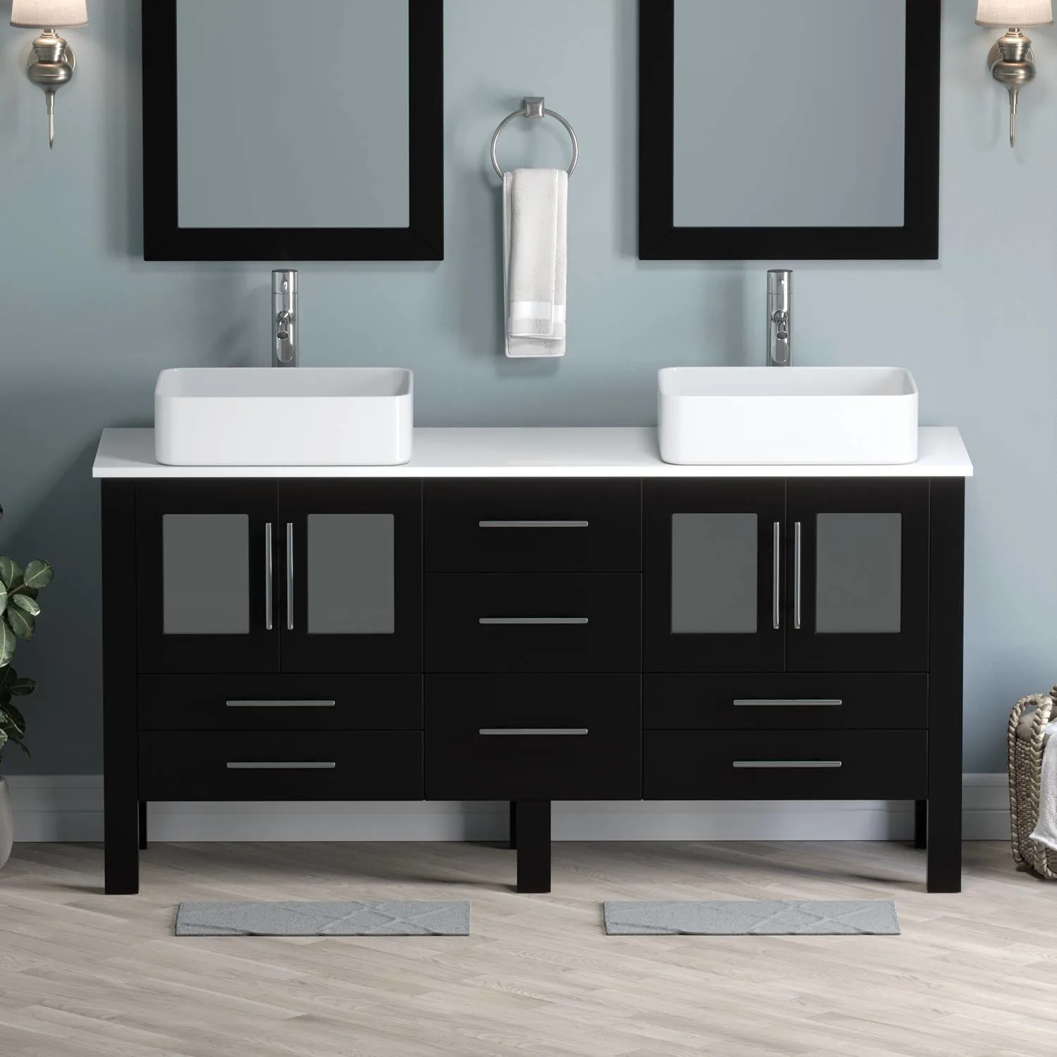 Cambridge Plumbing Complete 63 Inch White Porcelain Espresso Vanity Set - image 2