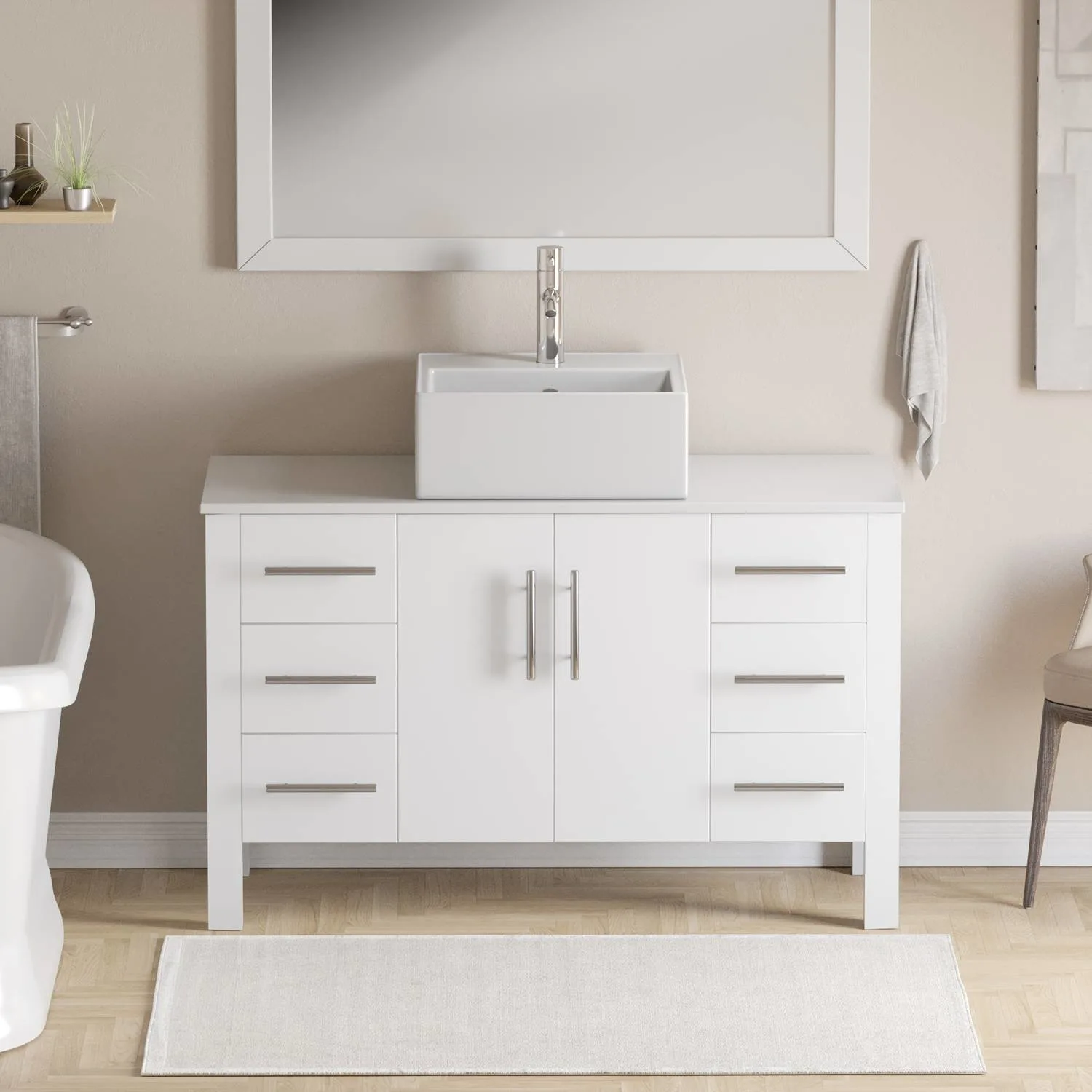 Cambridge Plumbing Complete 48 Inch White Porcelain White Vanity Set