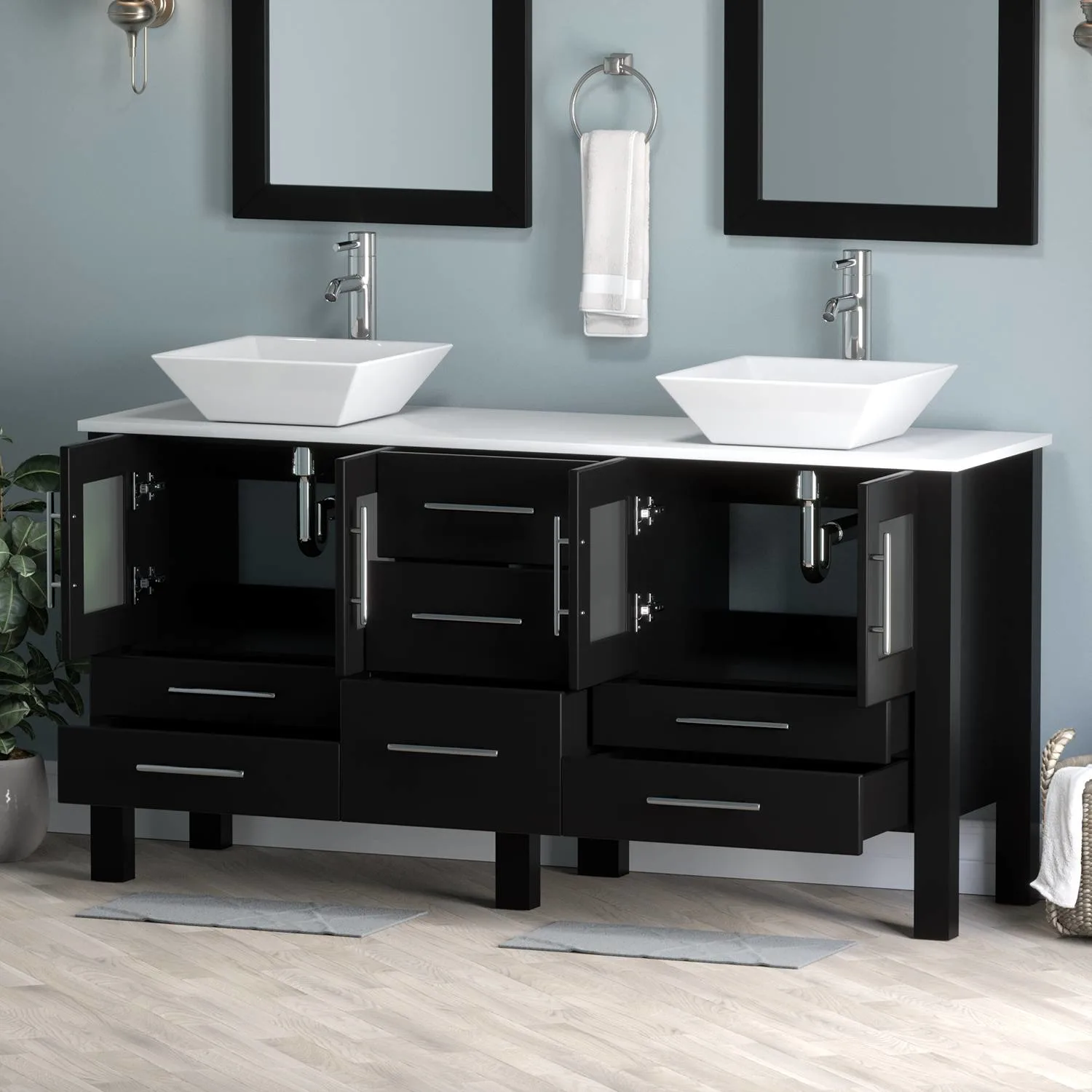 Cambridge Plumbing Complete 63 Inch White Porcelain Espresso Vanity Set - image 3