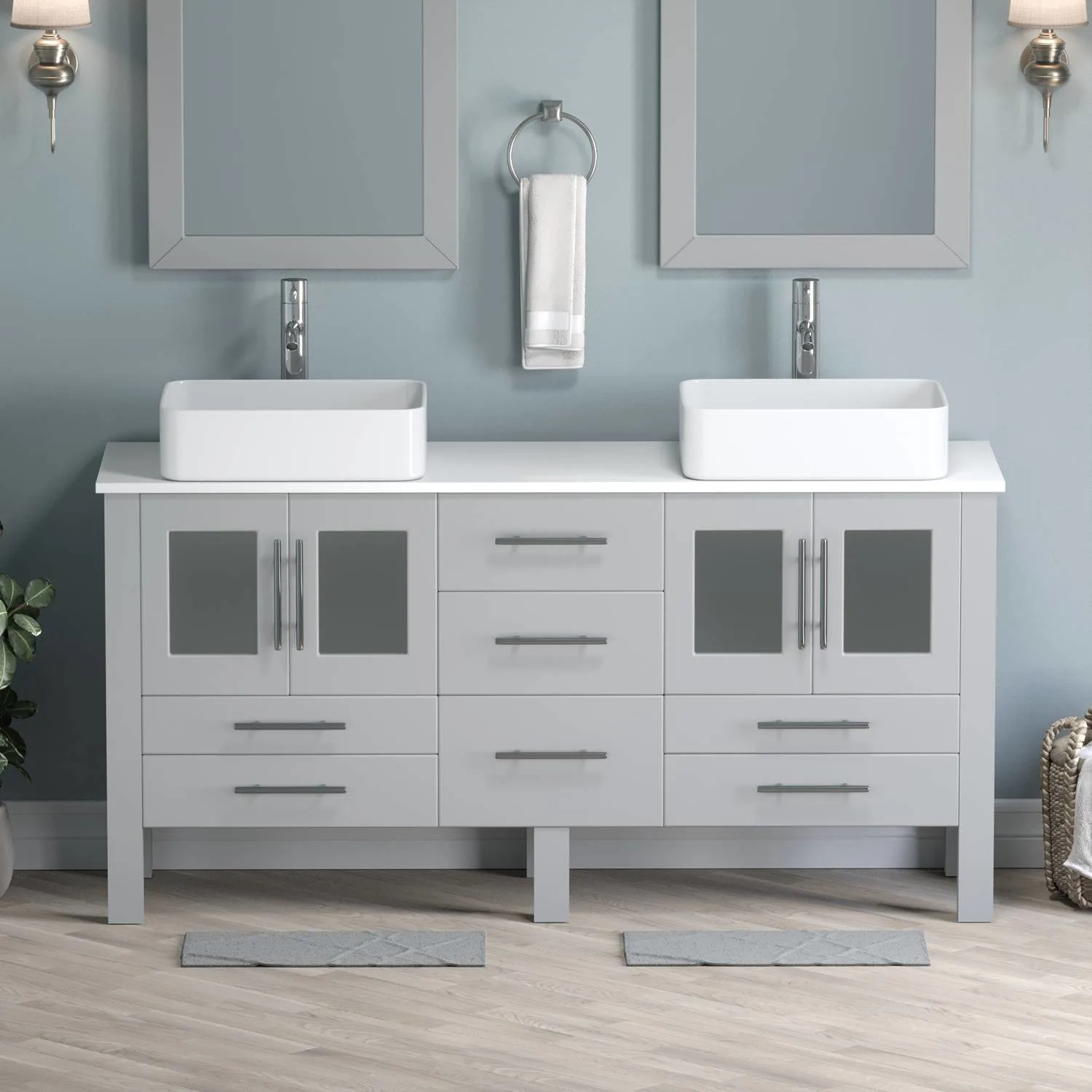 Cambridge Plumbing Complete 63 Inch White Porcelain Gray Vanity Set - image 2