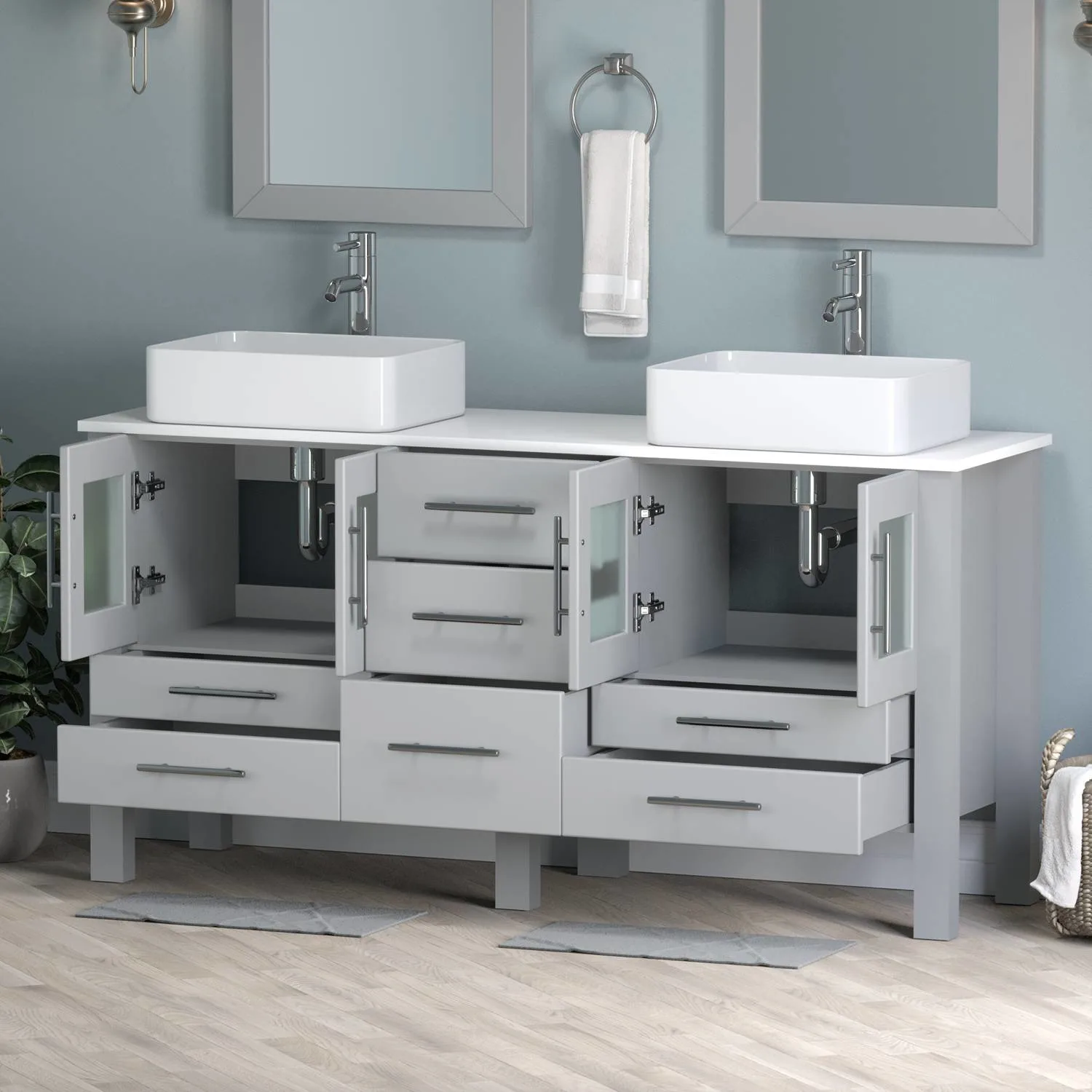 Cambridge Plumbing Complete 63 Inch White Porcelain Gray Vanity Set - image 4