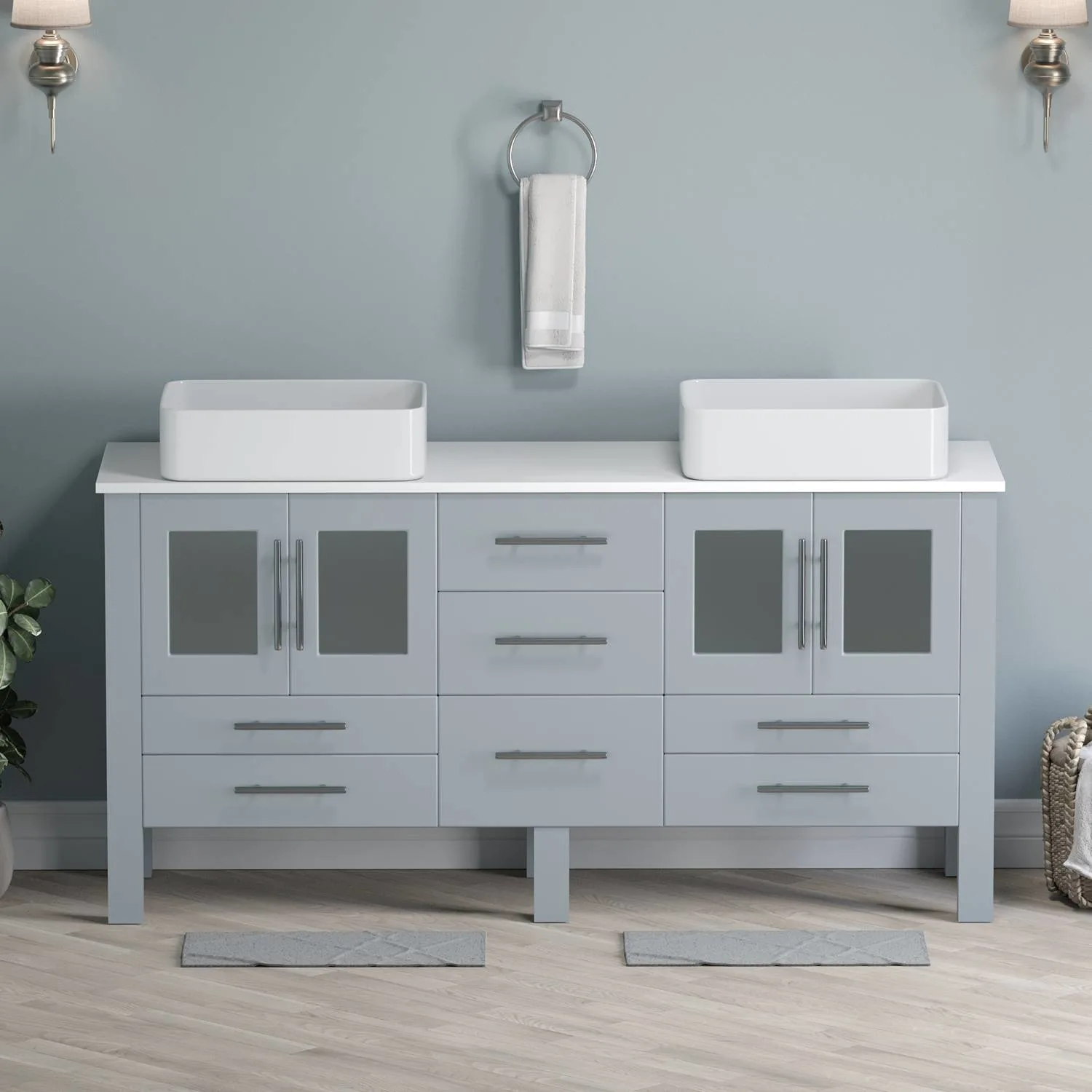 Cambridge Plumbing Complete 63 Inch White Porcelain Gray Vanity Set - image 5