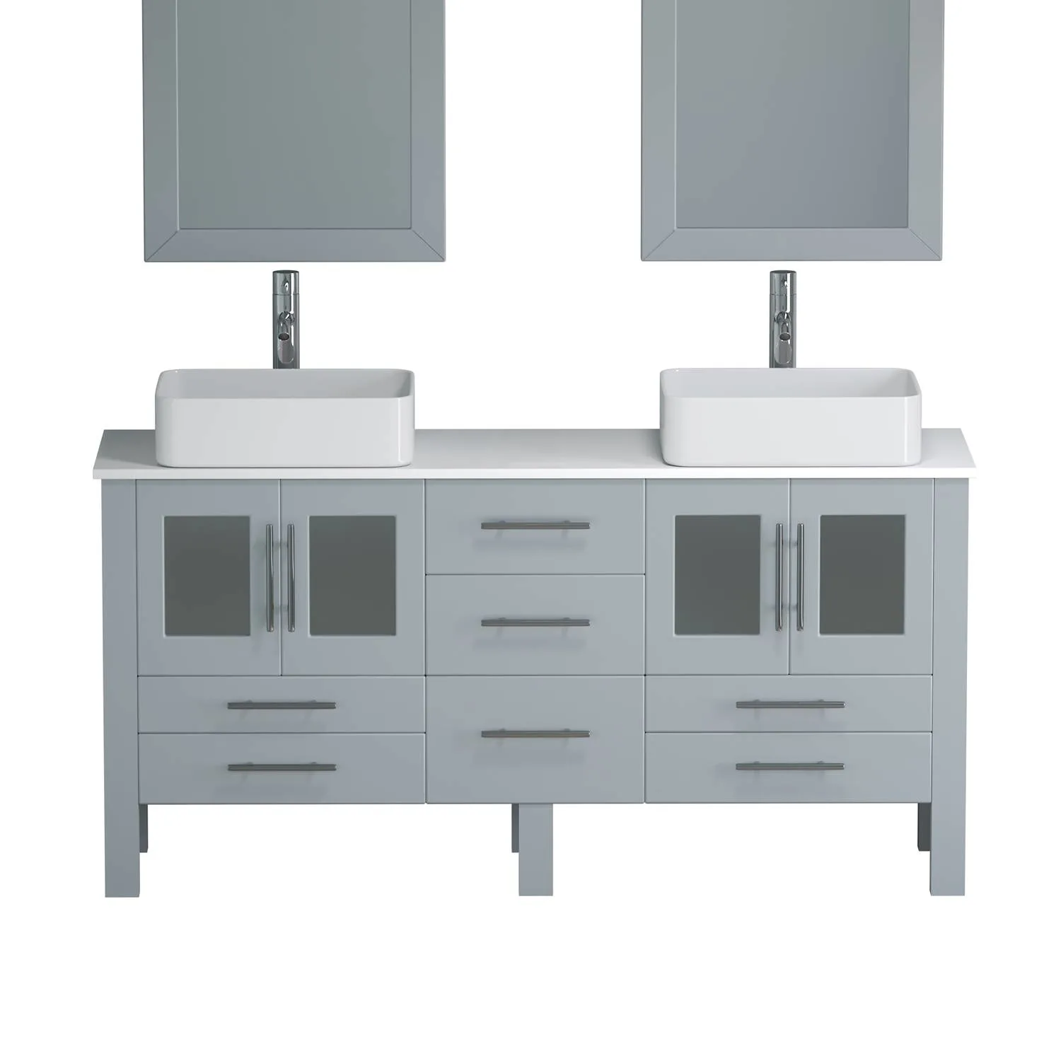 Cambridge Plumbing Complete 63 Inch White Porcelain Gray Vanity Set