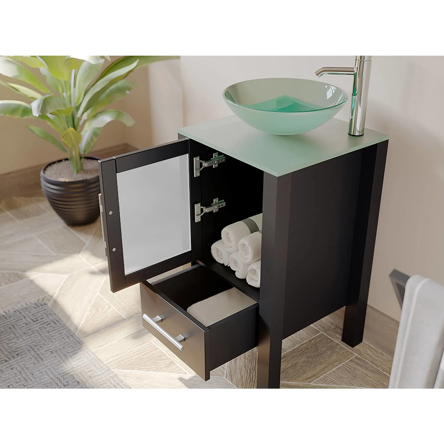 Cambridge Plumbing Complete 18 Inch Tempered Glass Espresso Vanity Set - image 3