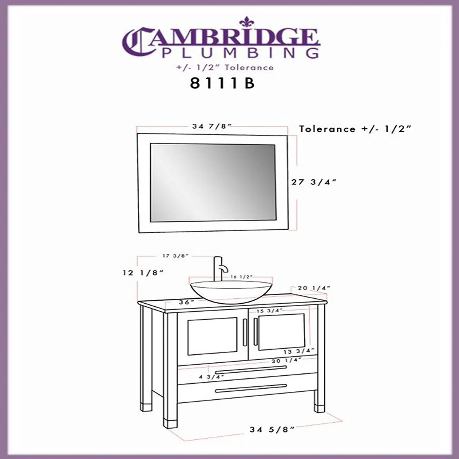 Cambridge Plumbing Complete 36 Inch Tempered Glass Espresso Vanity Set - image 6