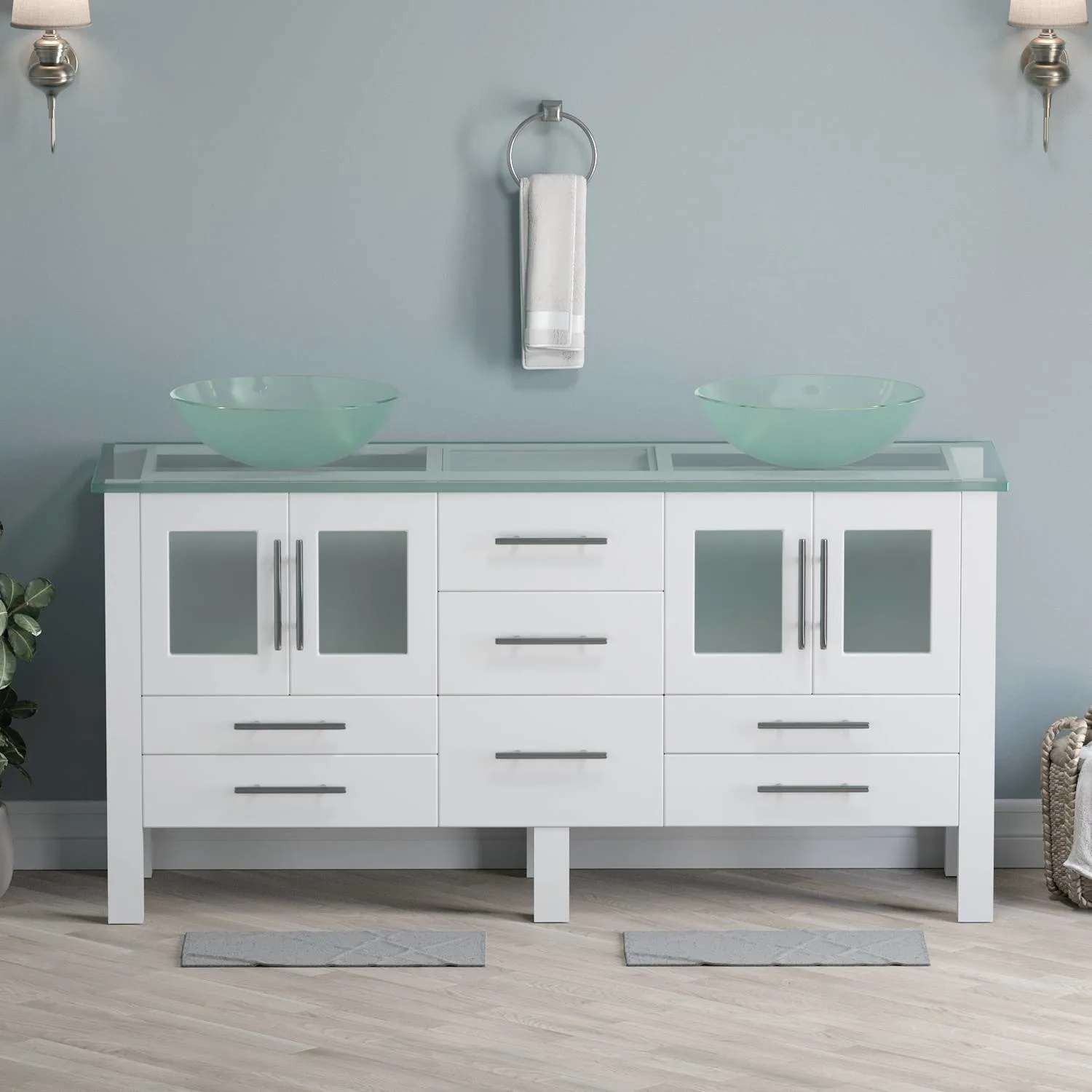 Cambridge Plumbing Complete 63 Inch Tempered Glass White Vanity Set - image 5