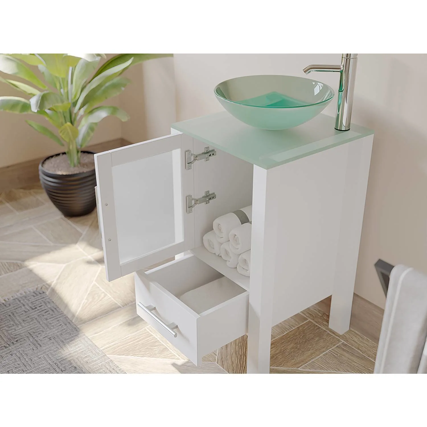 Cambridge Plumbing Complete 18 Inch Tempered Glass White Vanity Set - image 3
