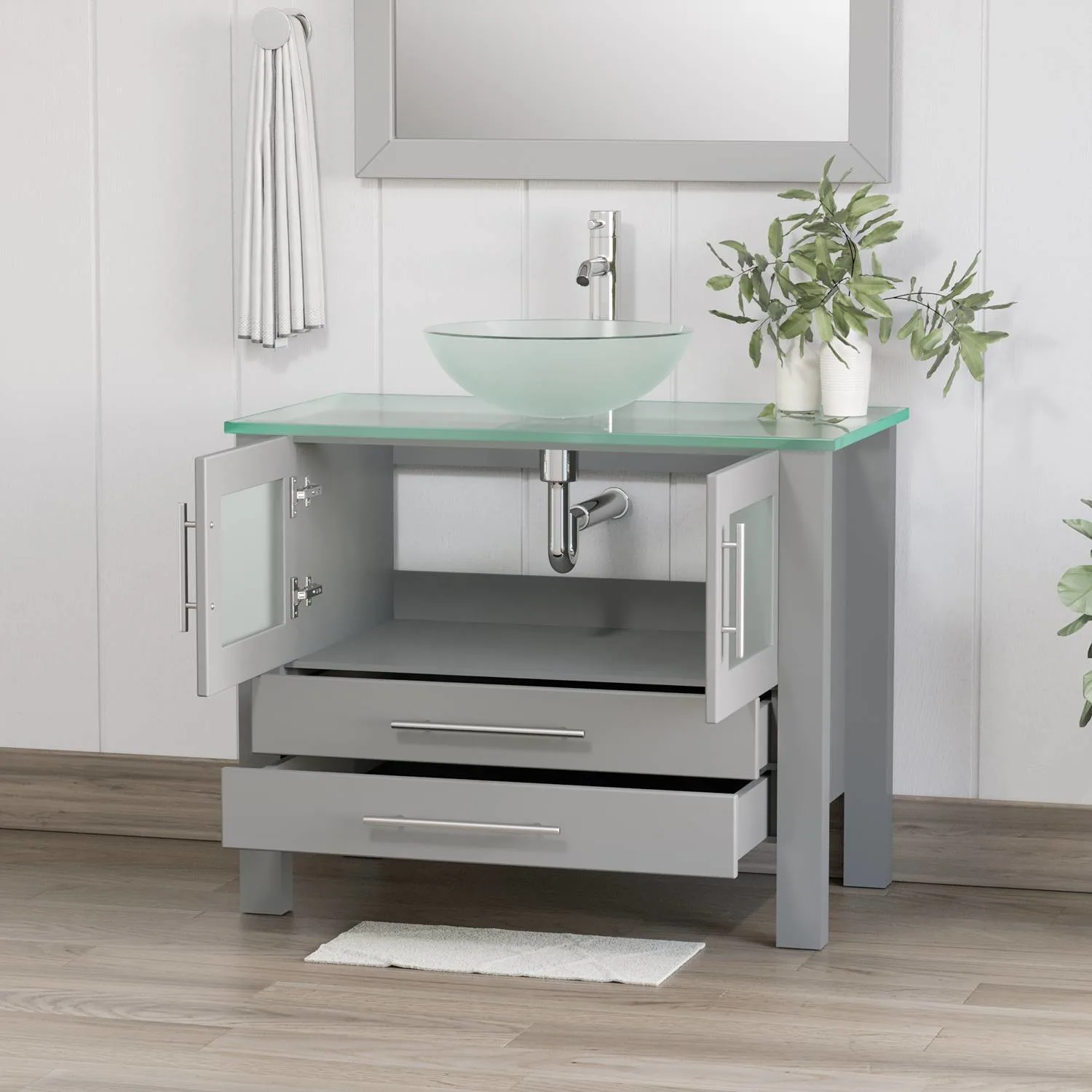 Cambridge Plumbing Complete 36 Inch Tempered Glass Gray Vanity Set - image 2