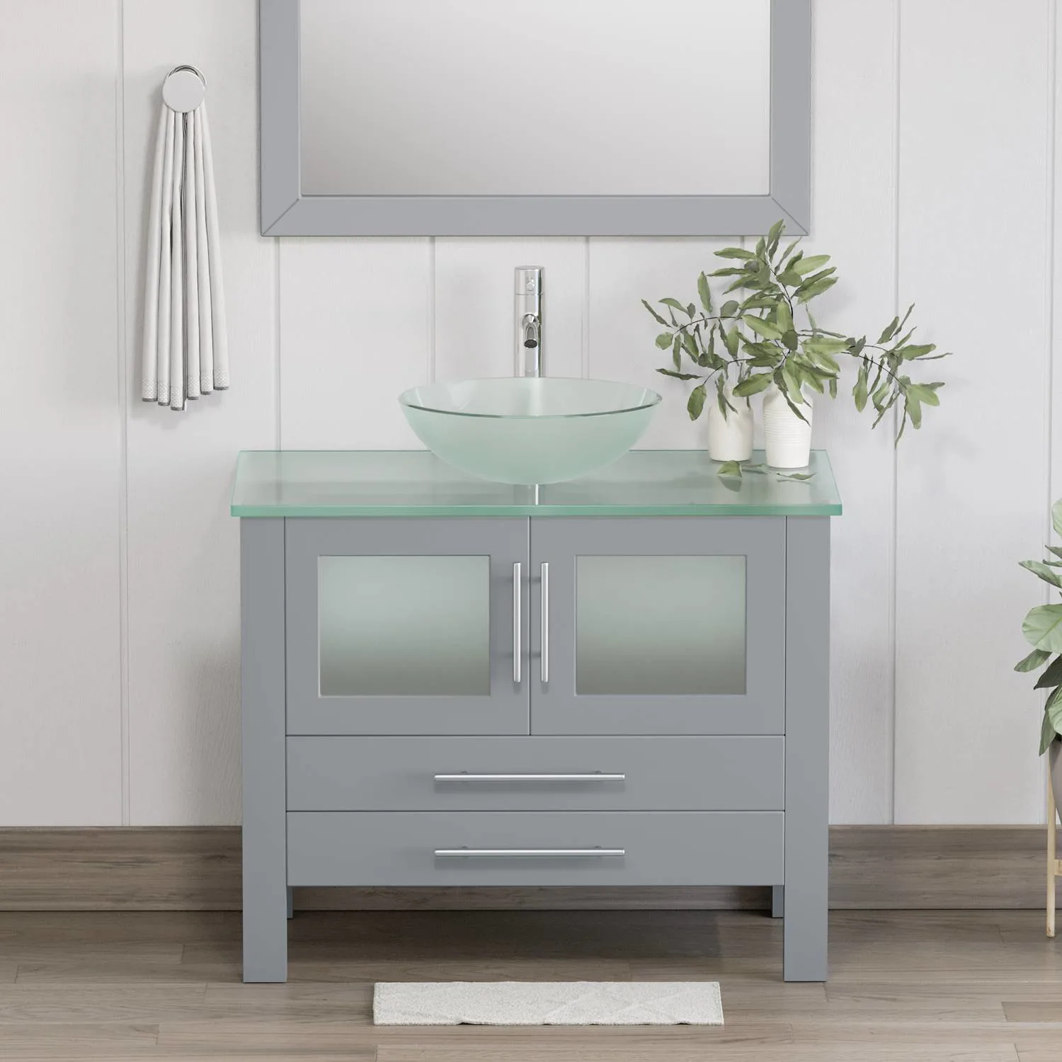 Cambridge Plumbing Complete 36 Inch Tempered Glass Gray Vanity Set - image 4