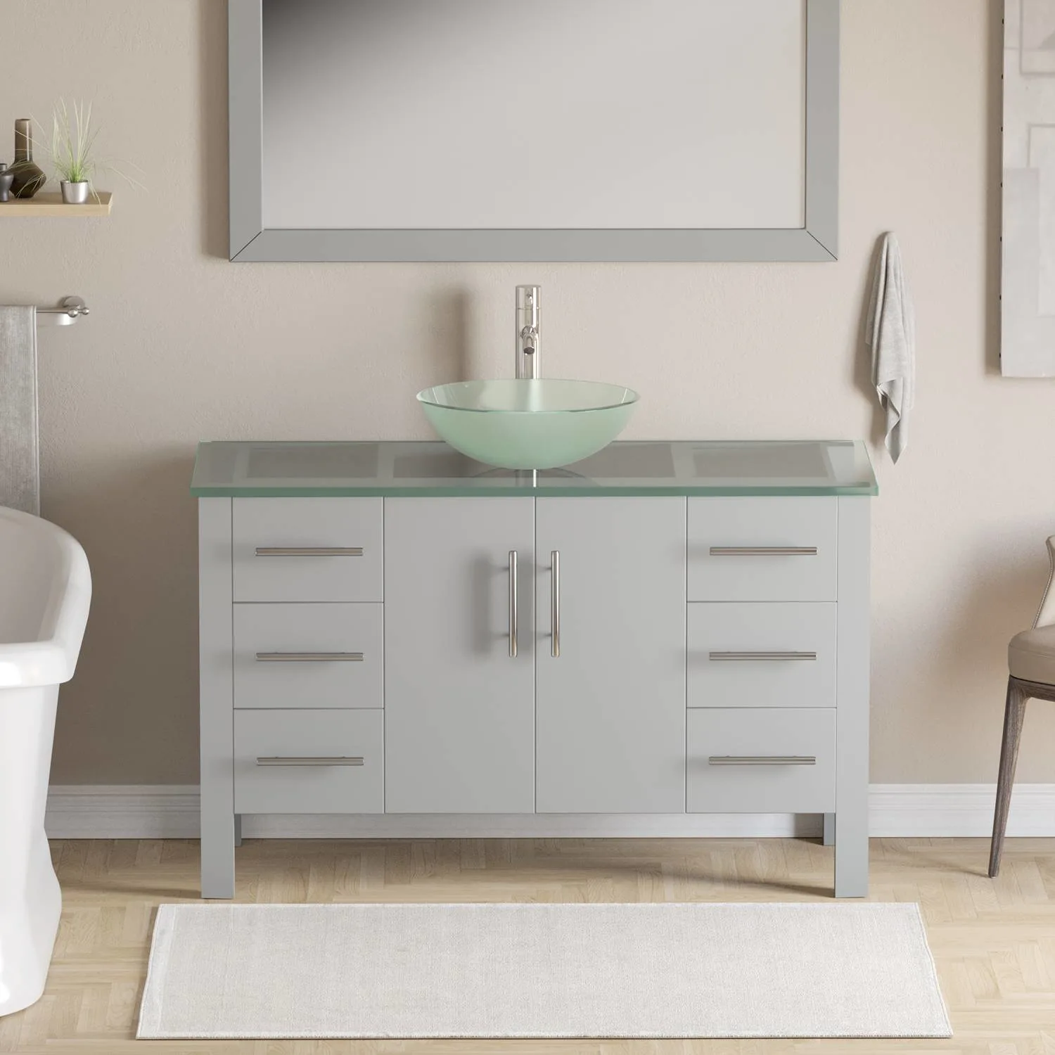 Cambridge Plumbing Complete 48 Inch Tempered Glass Gray Vanity Set