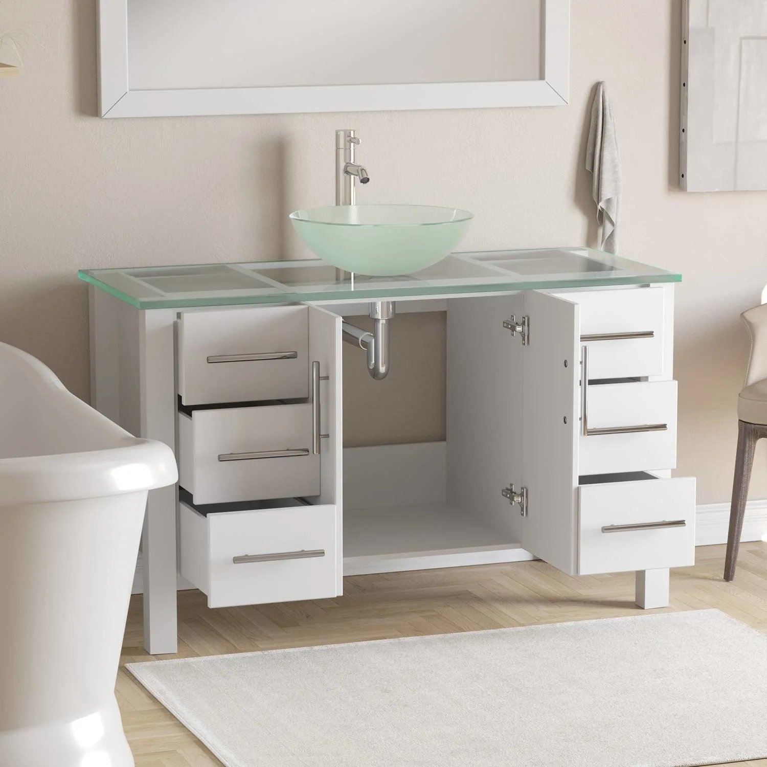 Cambridge Plumbing Complete 48 Inch Tempered Glass White Vanity Set - image 4