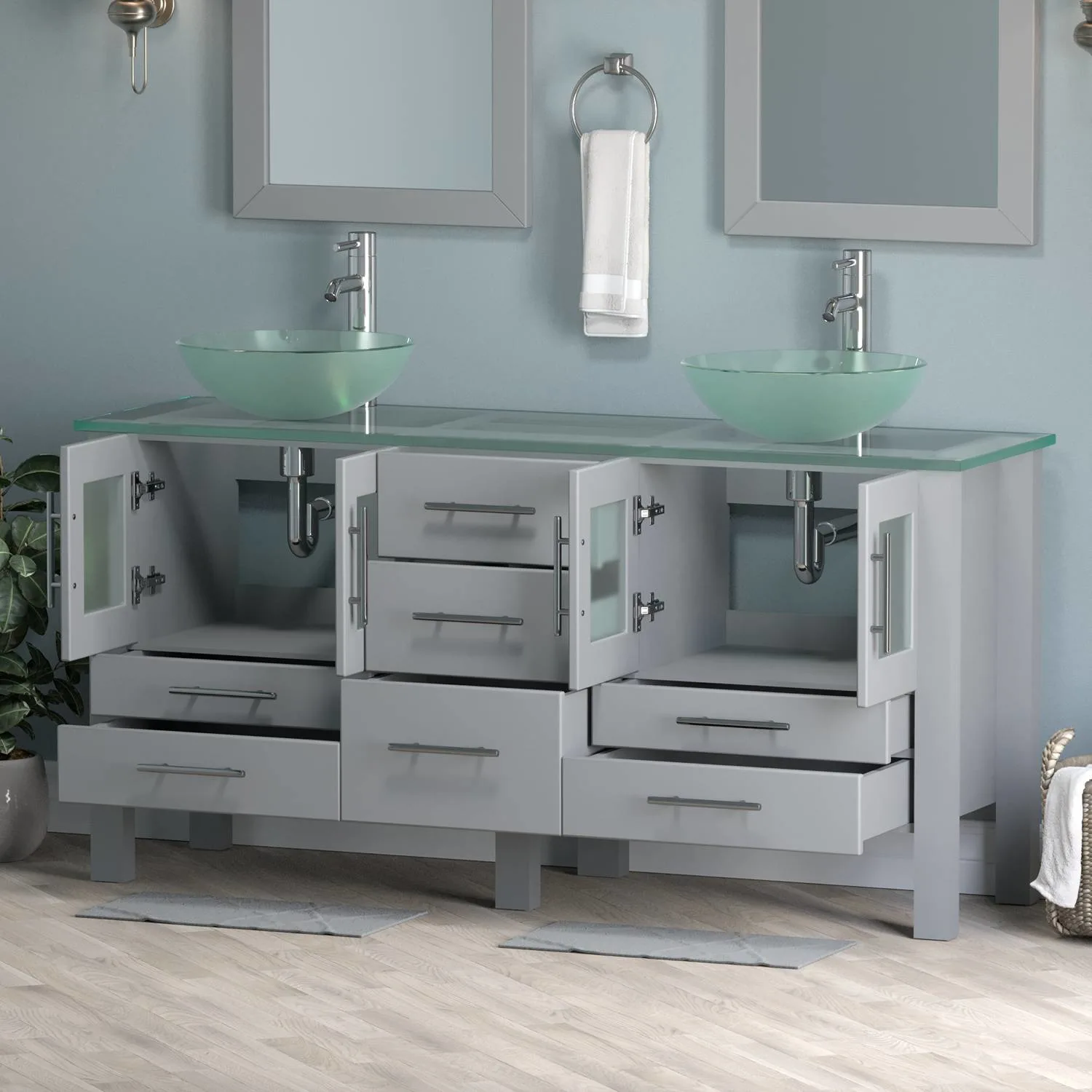 Cambridge Plumbing Complete 63 Inch Tempered Glass Gray Vanity Set - image 4