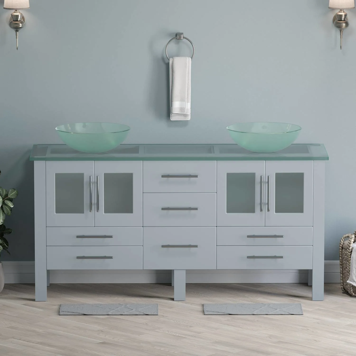 Cambridge Plumbing Complete 63 Inch Tempered Glass Gray Vanity Set - image 5