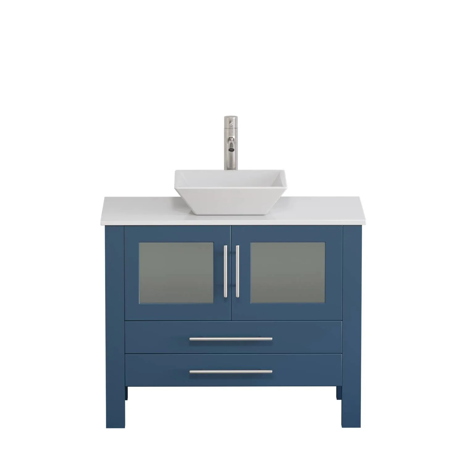 Cambridge Plumbing Complete 36 Inch White Porcelain Blue Vanity Set