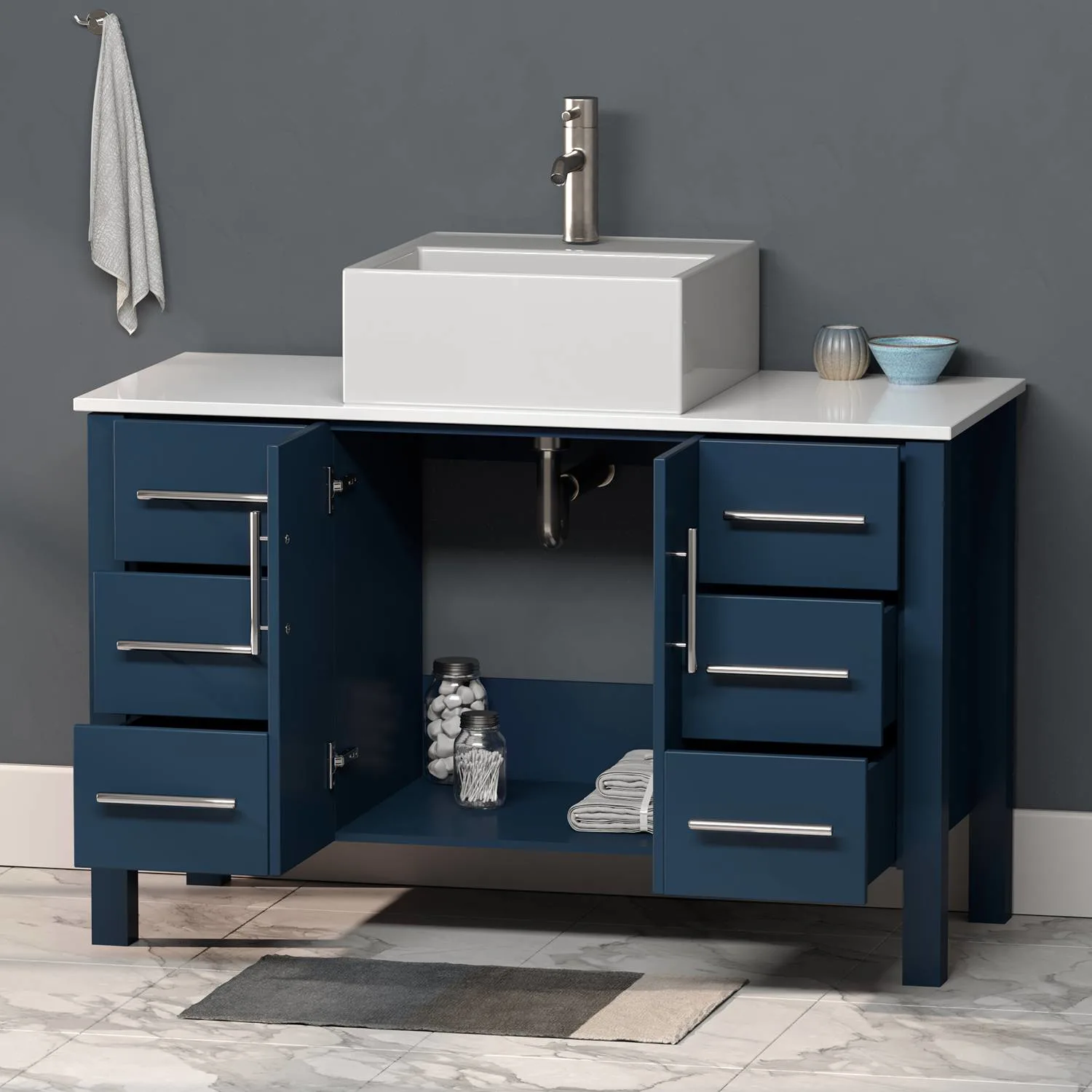 Cambridge Plumbing Complete 48 Inch White Porcelain Blue Vanity Set - image 2
