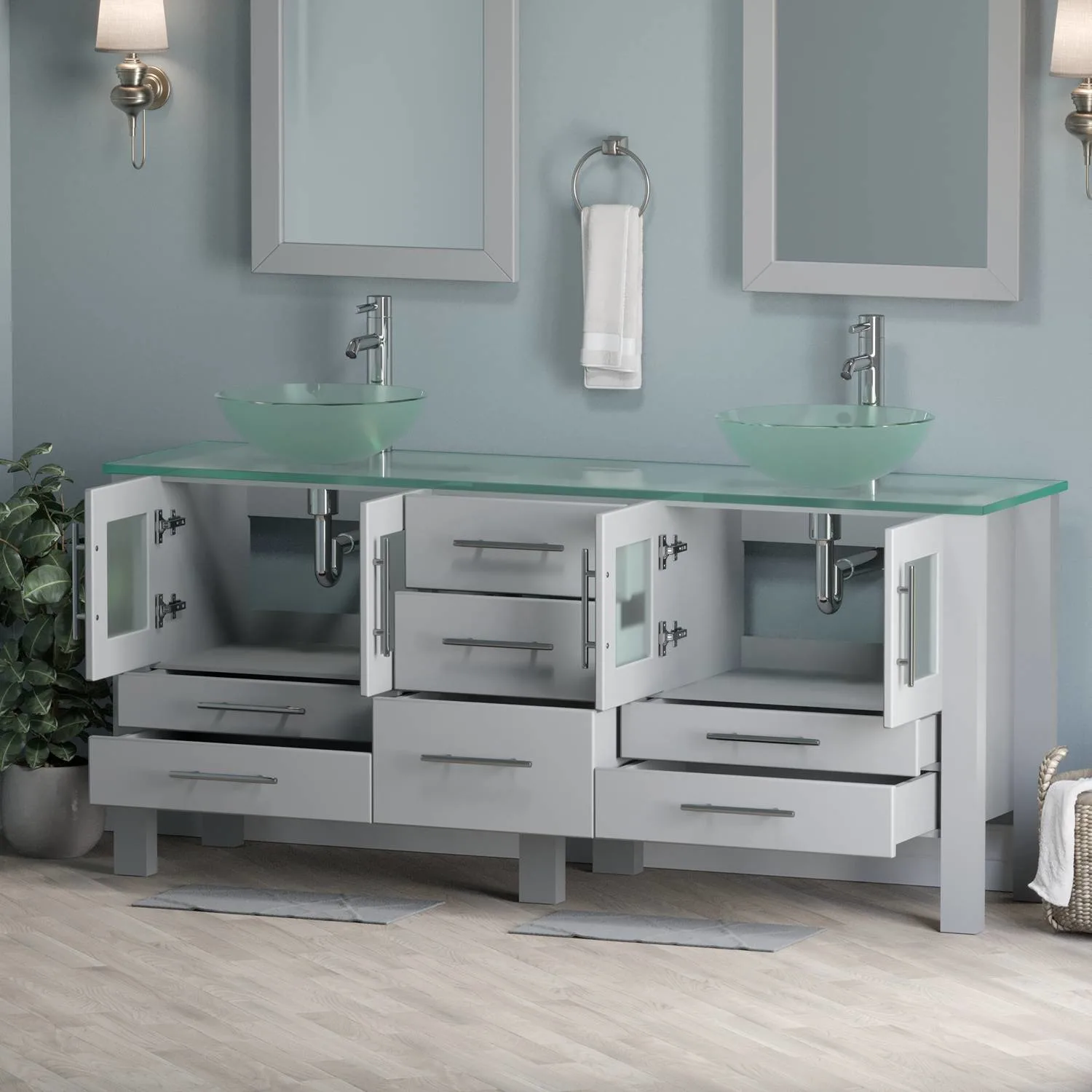 Cambridge Plumbing Complete 72 Inch Tempered Glass Gray Vanity Set - image 4