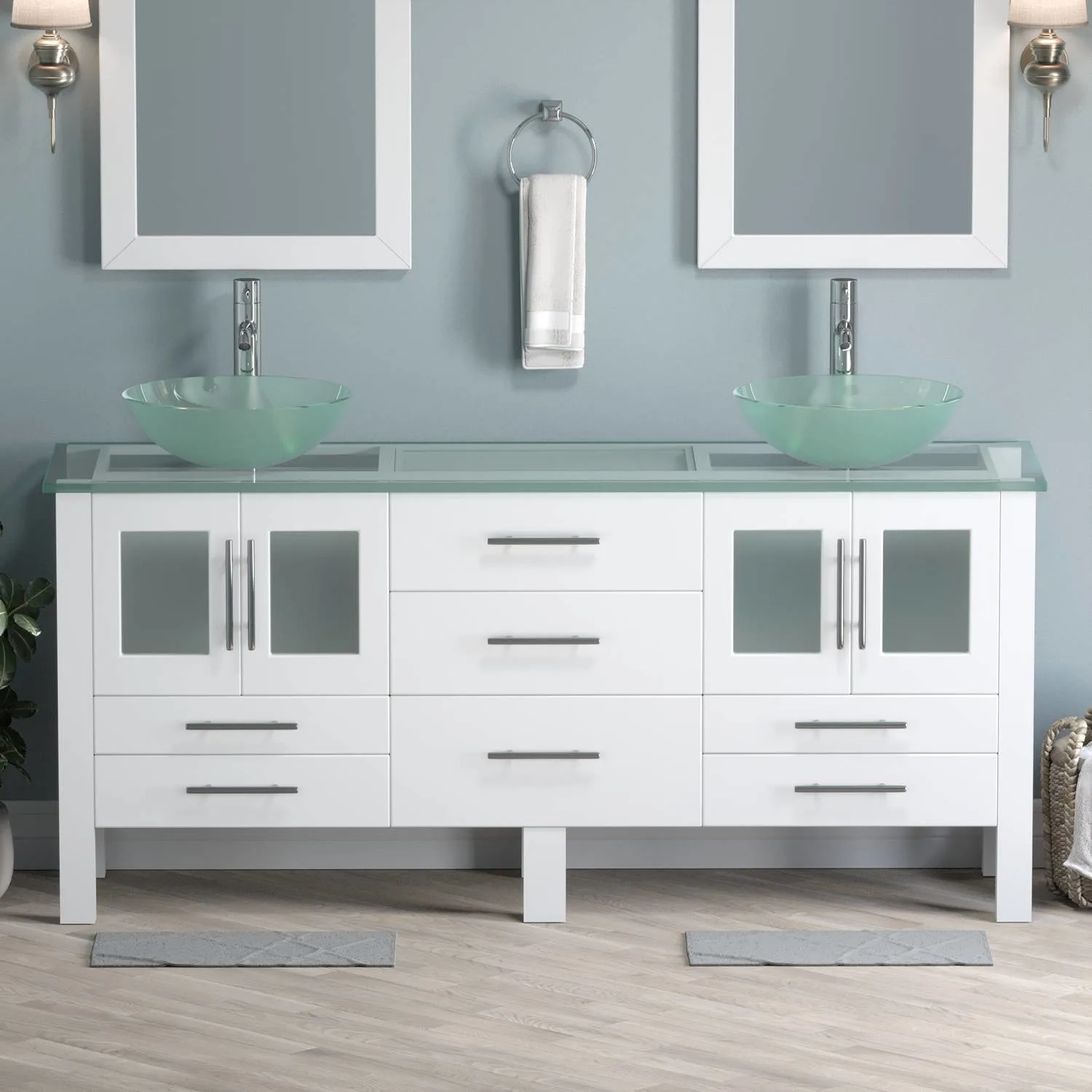 Cambridge Plumbing Complete 72 Inch Tempered Glass White Vanity Set - image 5