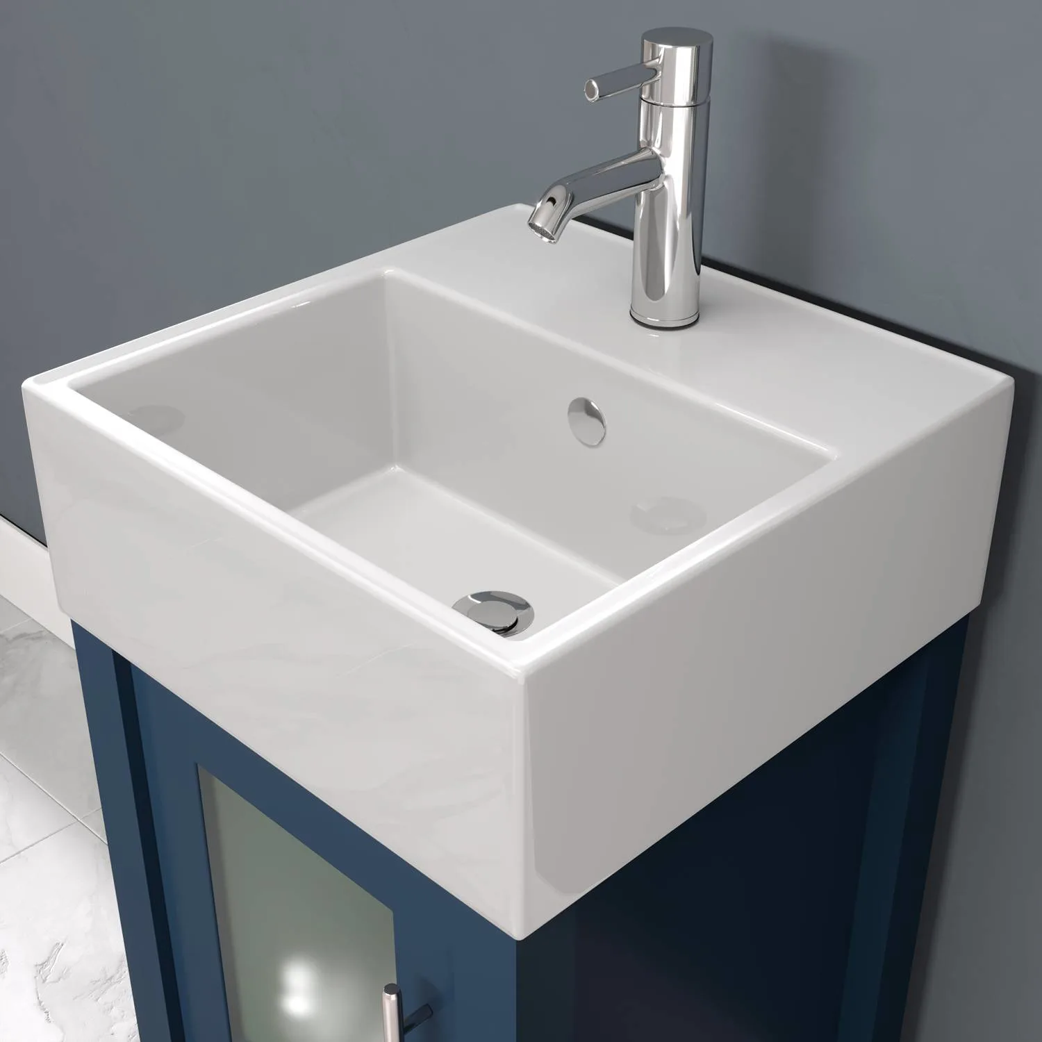 Cambridge Plumbing Complete 18 Inch White Porcelain Blue Vanity Set - image 2