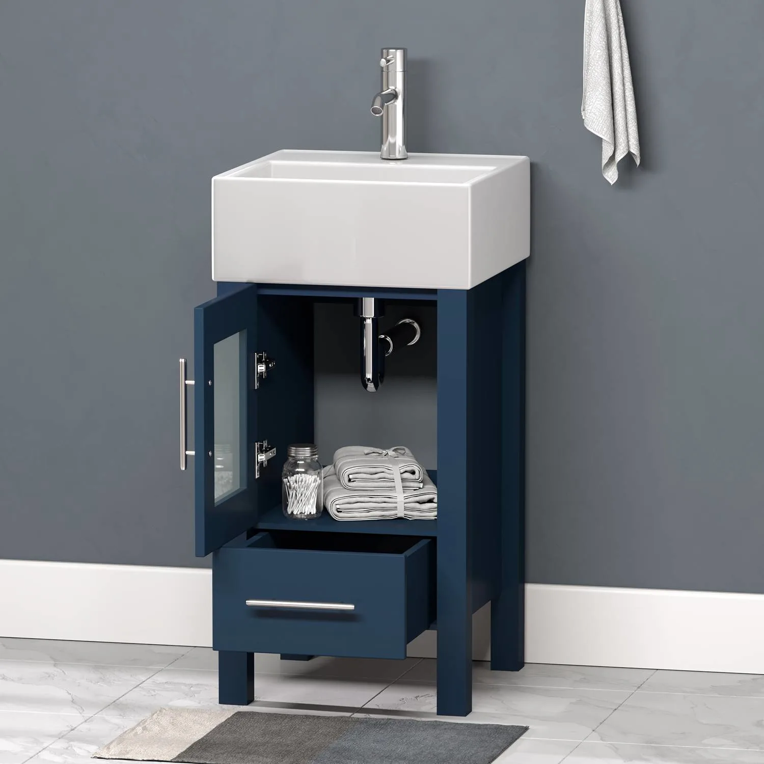 Cambridge Plumbing Complete 18 Inch White Porcelain Blue Vanity Set - image 3