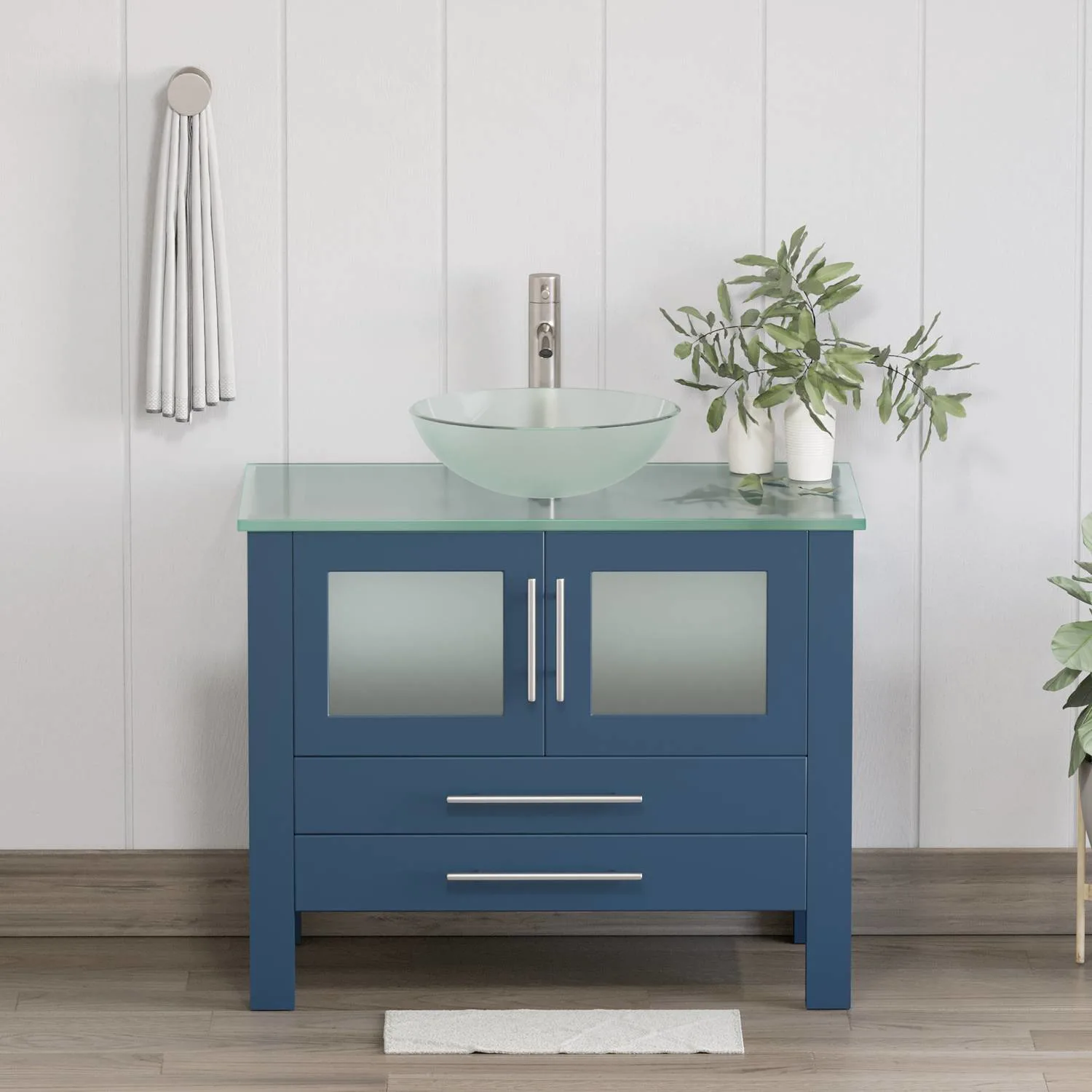 Cambridge Plumbing Complete 36 Inch Tempered Glass Blue Vanity Set - image 2