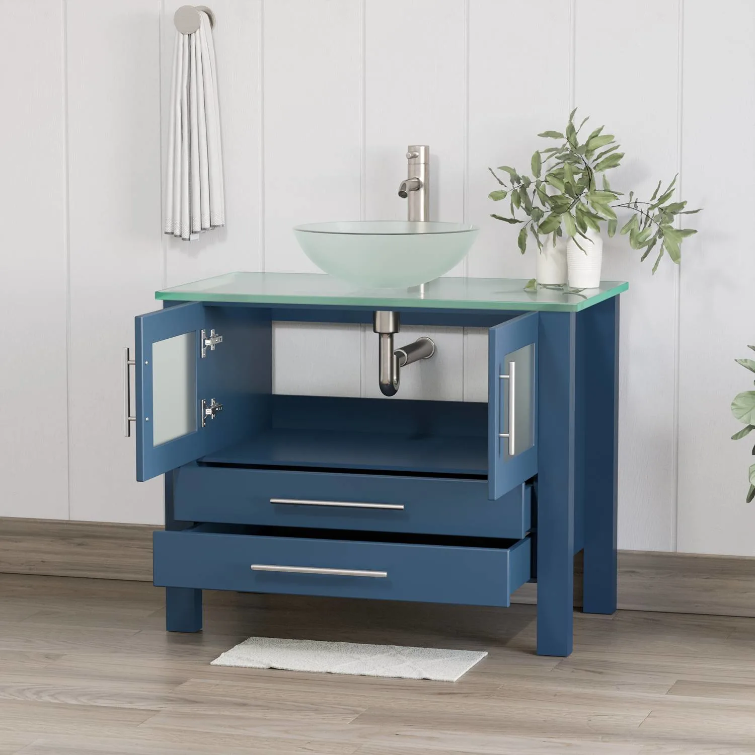 Cambridge Plumbing Complete 36 Inch Tempered Glass Blue Vanity Set - image 4