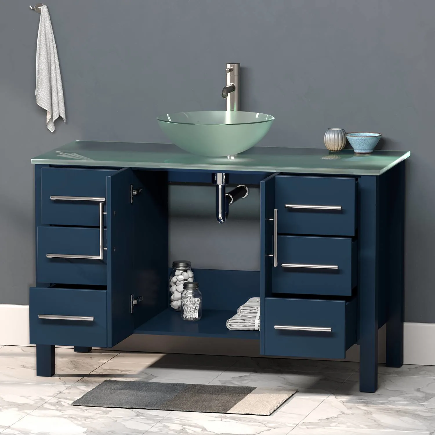Cambridge Plumbing Complete 48 Inch Tempered Glass Blue Vanity Set - image 2
