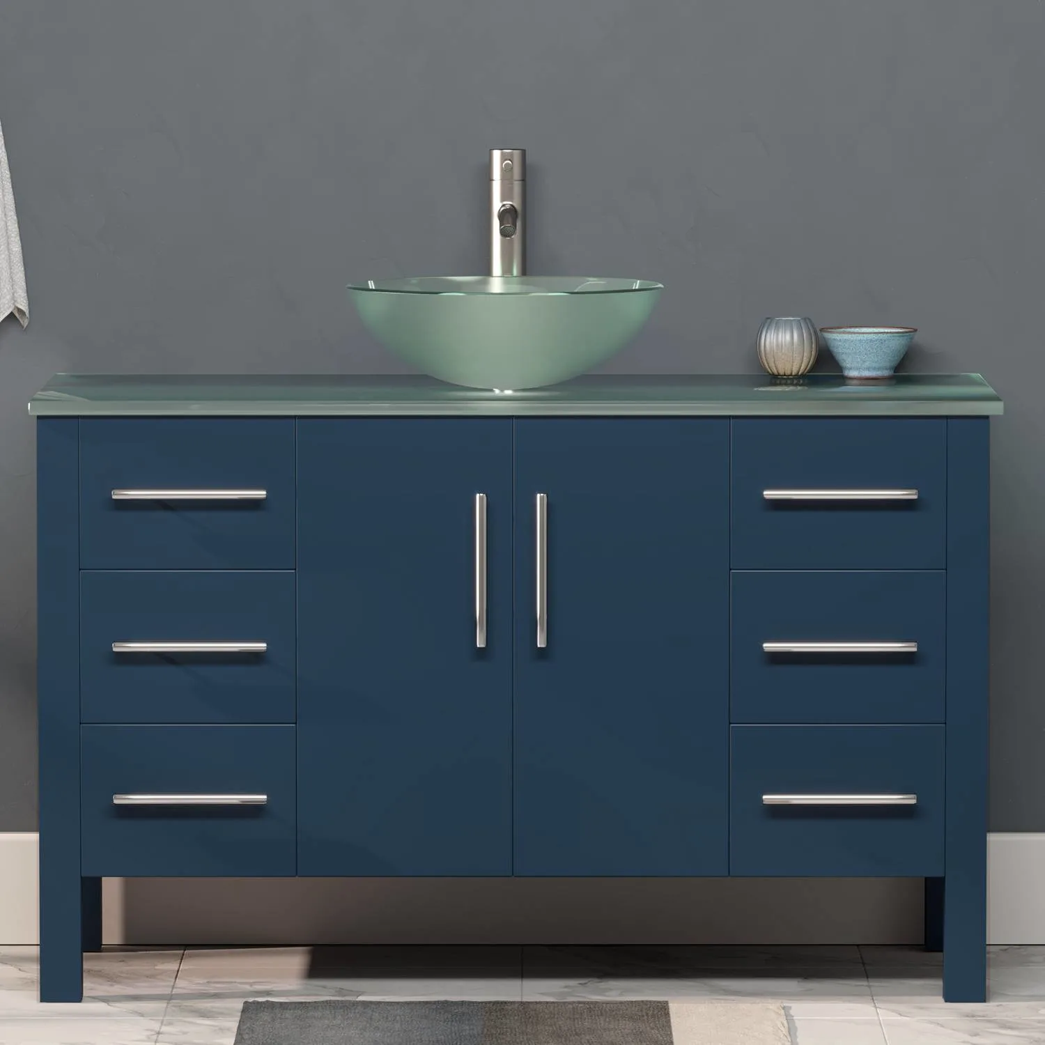 Cambridge Plumbing Complete 48 Inch Tempered Glass Blue Vanity Set