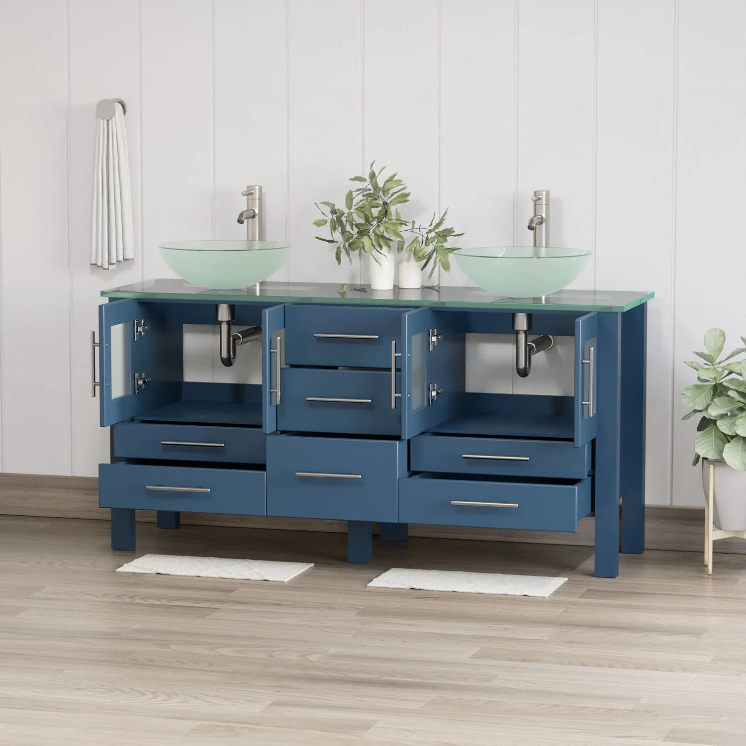 Cambridge Plumbing Complete 63 Inch Glass Counter Blue Vanity Set - image 2