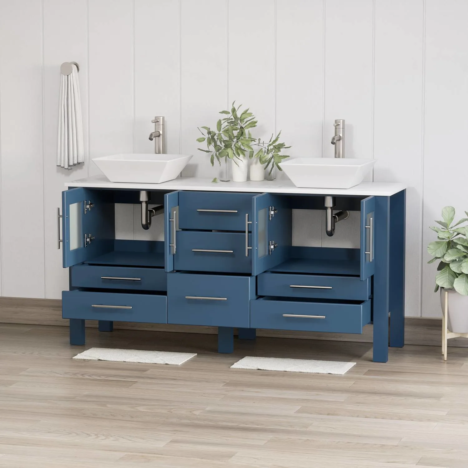 Cambridge Plumbing Complete 63 Inch White Porcelain Blue Vanity Set - image 2