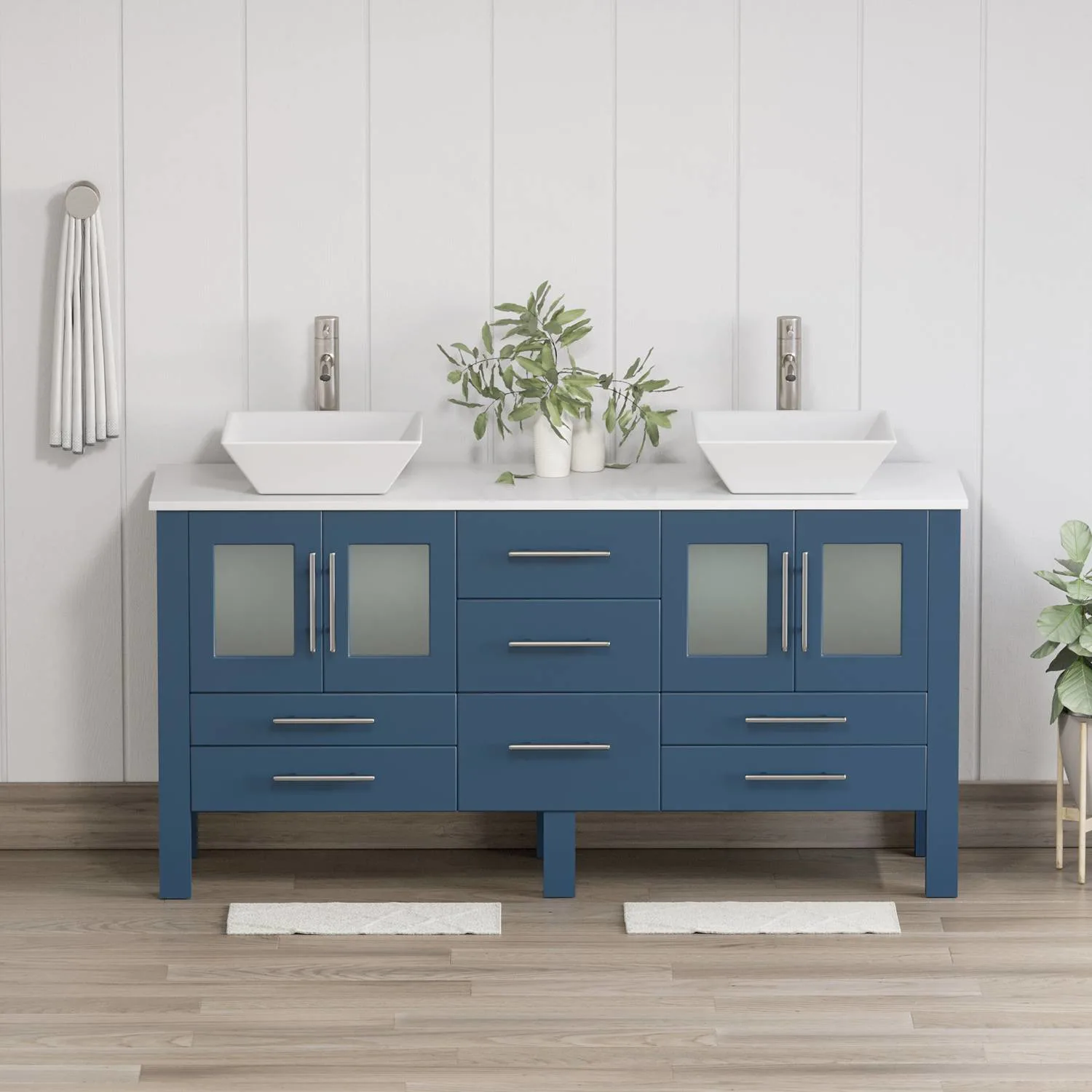 Cambridge Plumbing Complete 63 Inch White Porcelain Blue Vanity Set