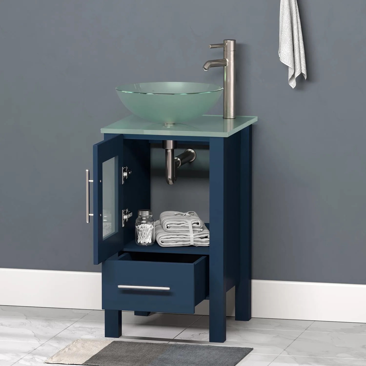 Cambridge Plumbing Complete 18 Inch Tempered Glass Blue Vanity Set - image 2
