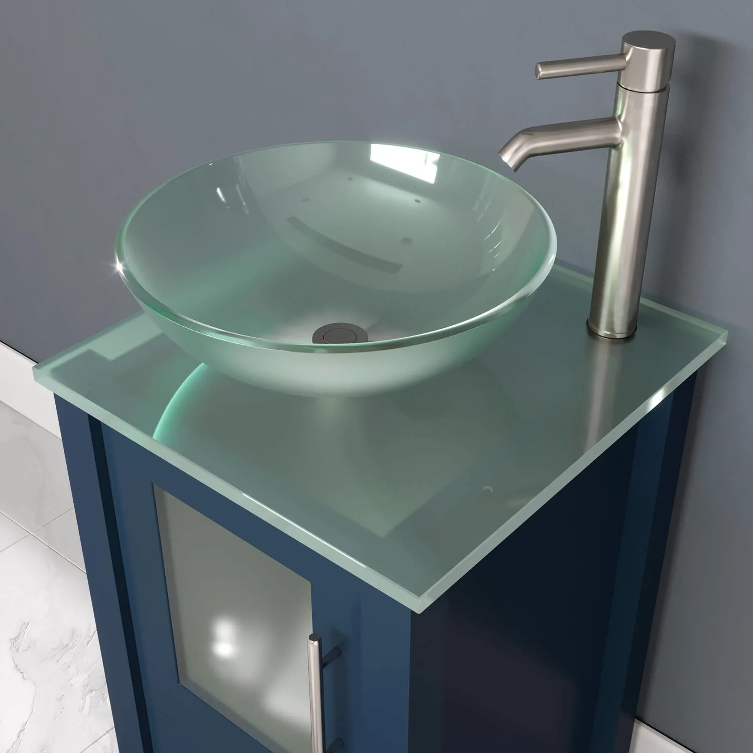 Cambridge Plumbing Complete 18 Inch Tempered Glass Blue Vanity Set - image 3