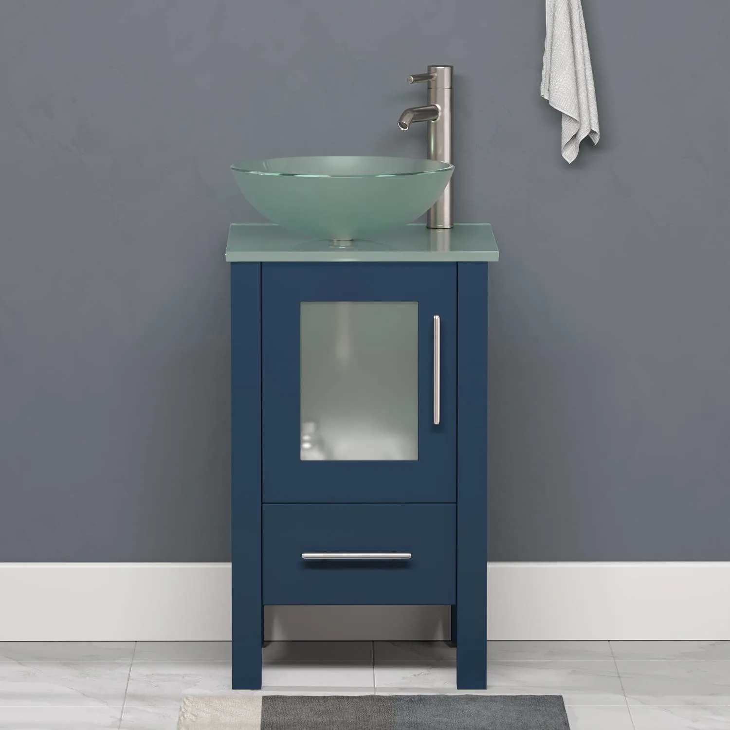 Cambridge Plumbing Complete 18 Inch Tempered Glass Blue Vanity Set