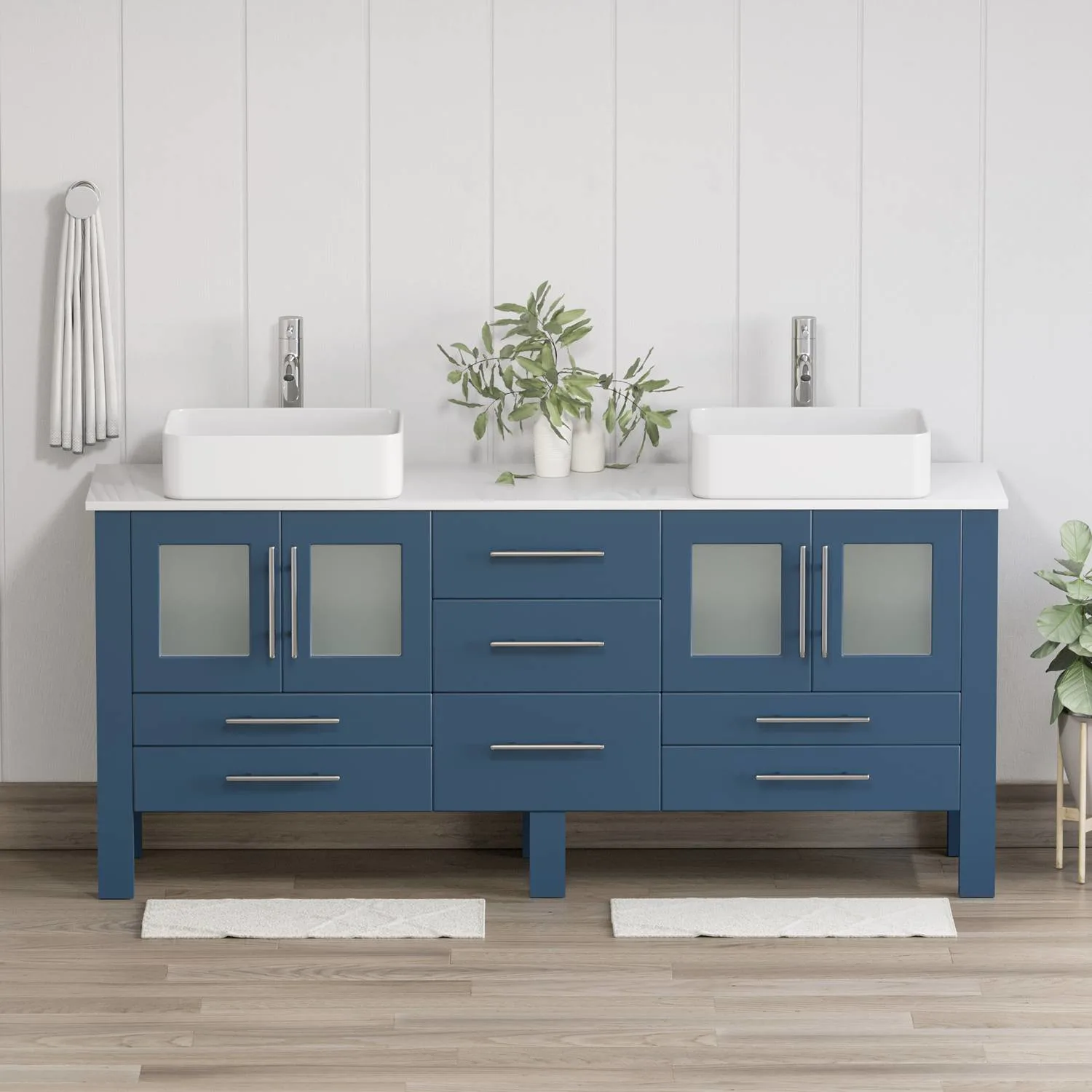 Cambridge Plumbing Complete 72 Inch White Porcelain Blue Vanity Set