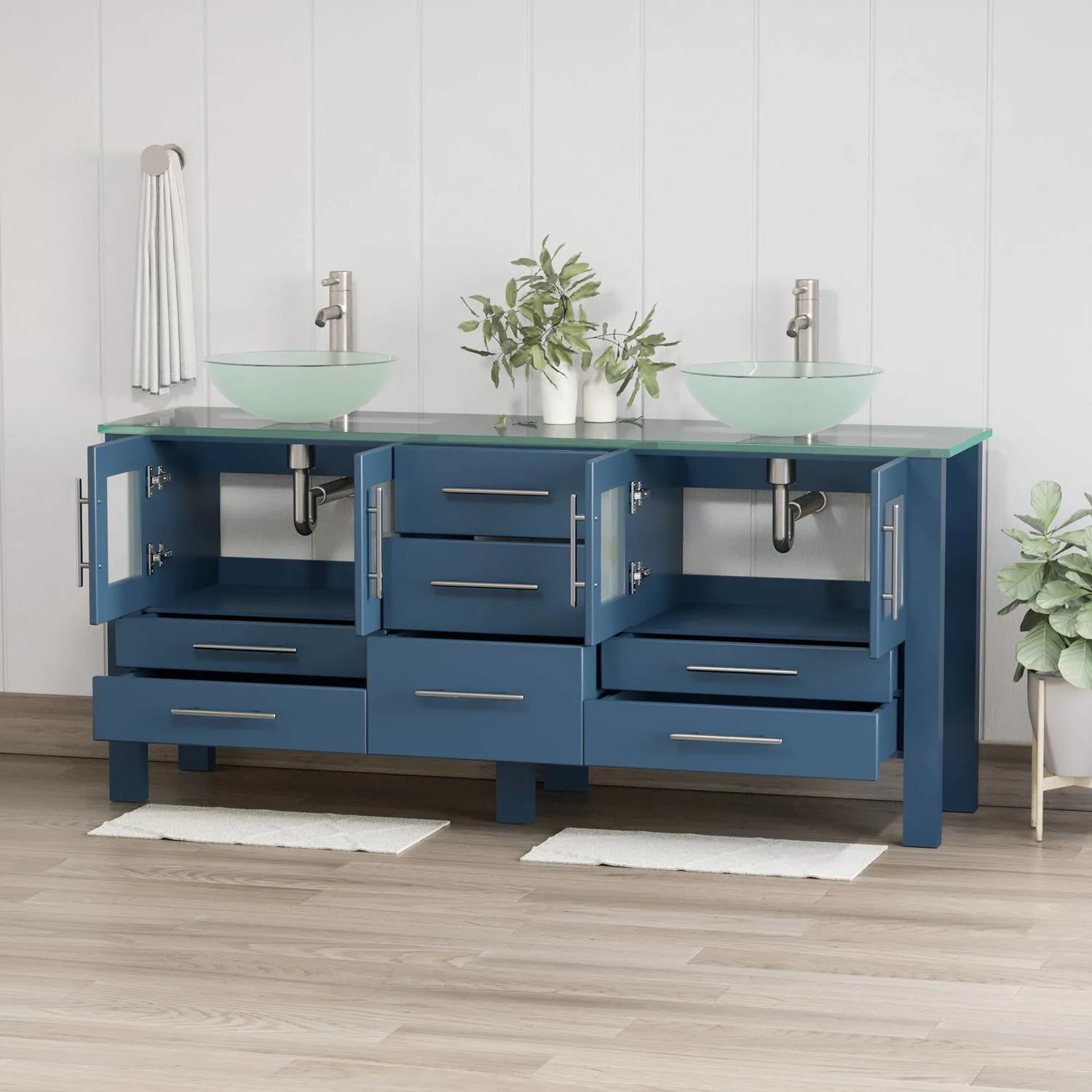 Cambridge Plumbing Complete 72 Inch Tempered Glass Blue Vanity Set - image 2