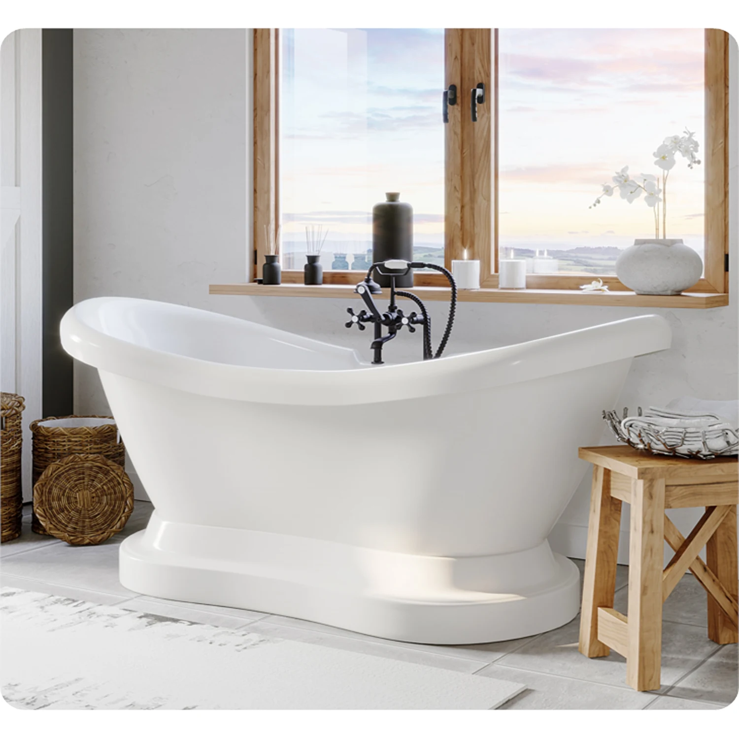 Cambridge Plumbing 67 Inch Double Pedestal Slipper Acrylic Bathtub