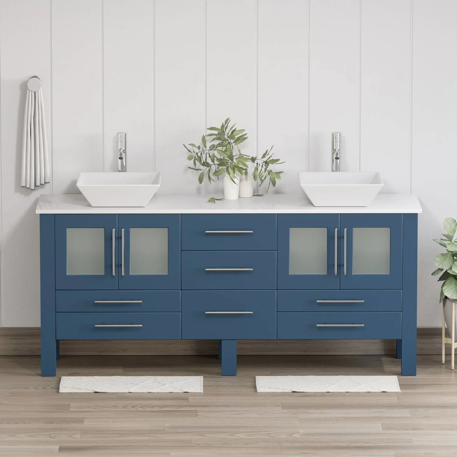 Cambridge Plumbing Complete 72 Inch White Porcelain Blue Vanity Set