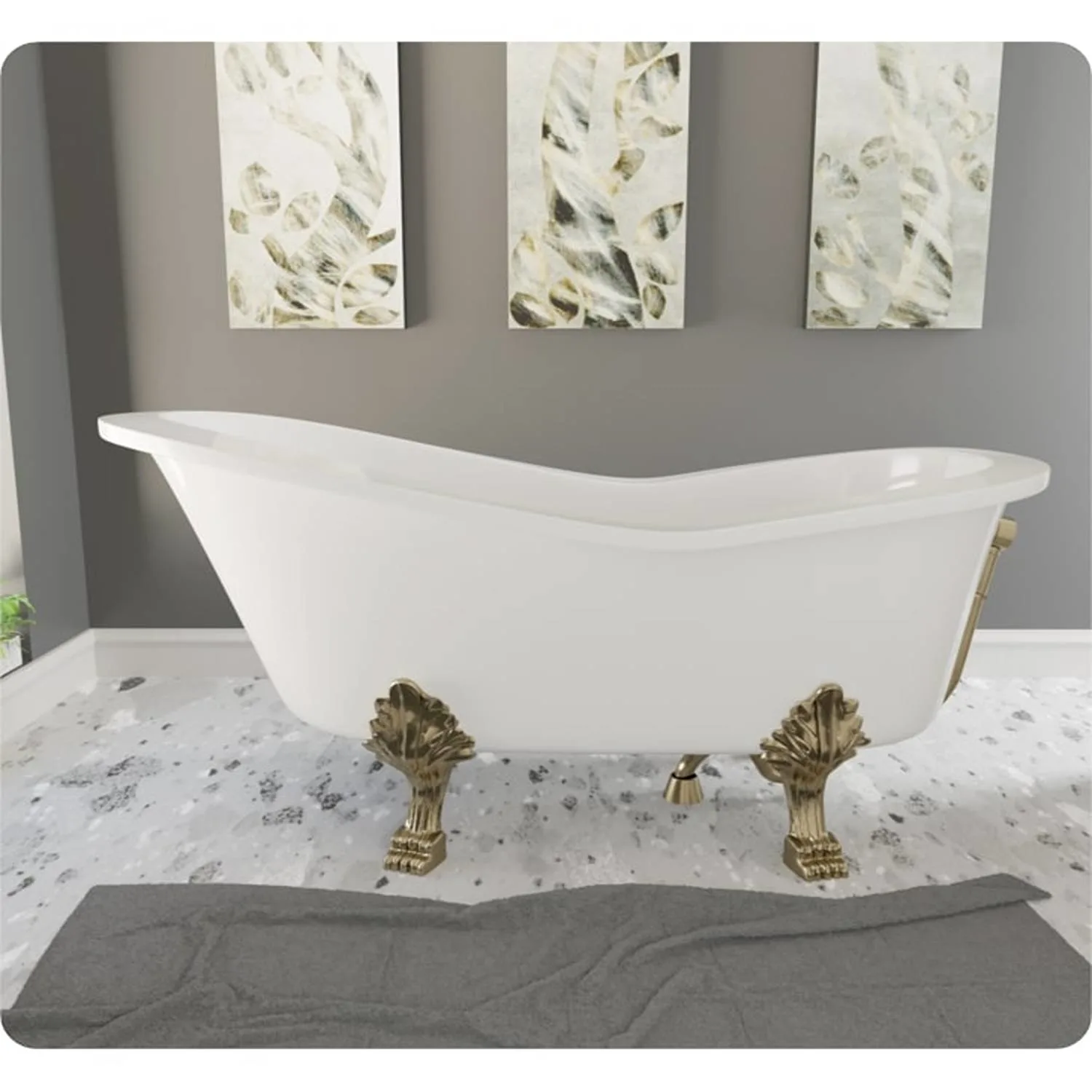 Cambridge Plumbing 62 Inch Clawfoot Slipper Engineered Stone Bathtub - image 4
