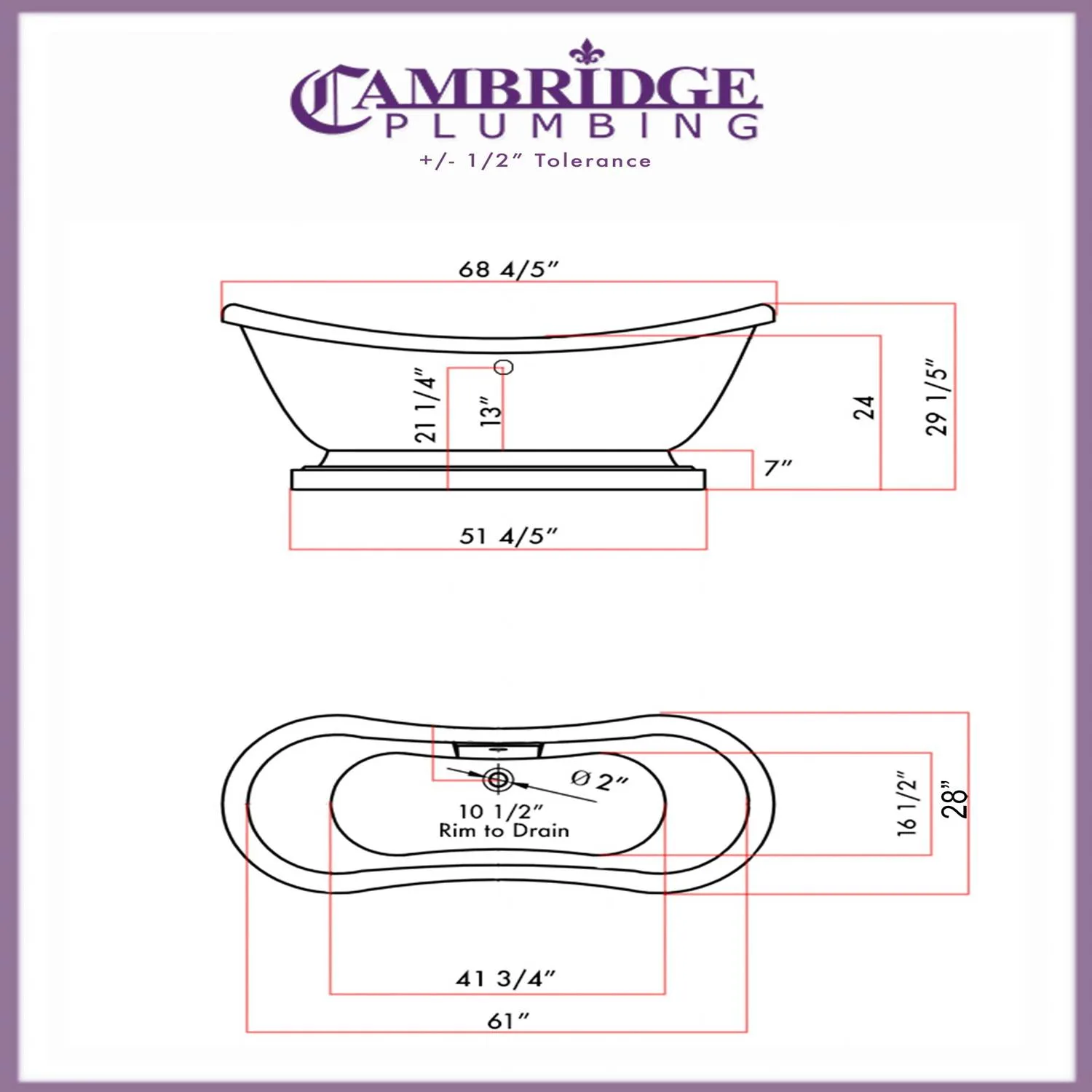 Cambridge Plumbing 67 Inch Double Pedestal Slipper Acrylic Bathtub - image 2