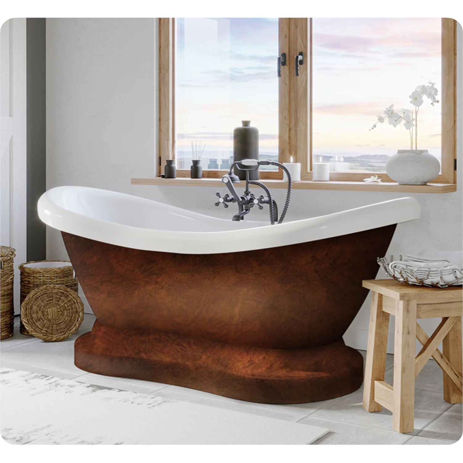 Cambridge Plumbing 67 Inch Double Pedestal Slipper Acrylic Bathtub