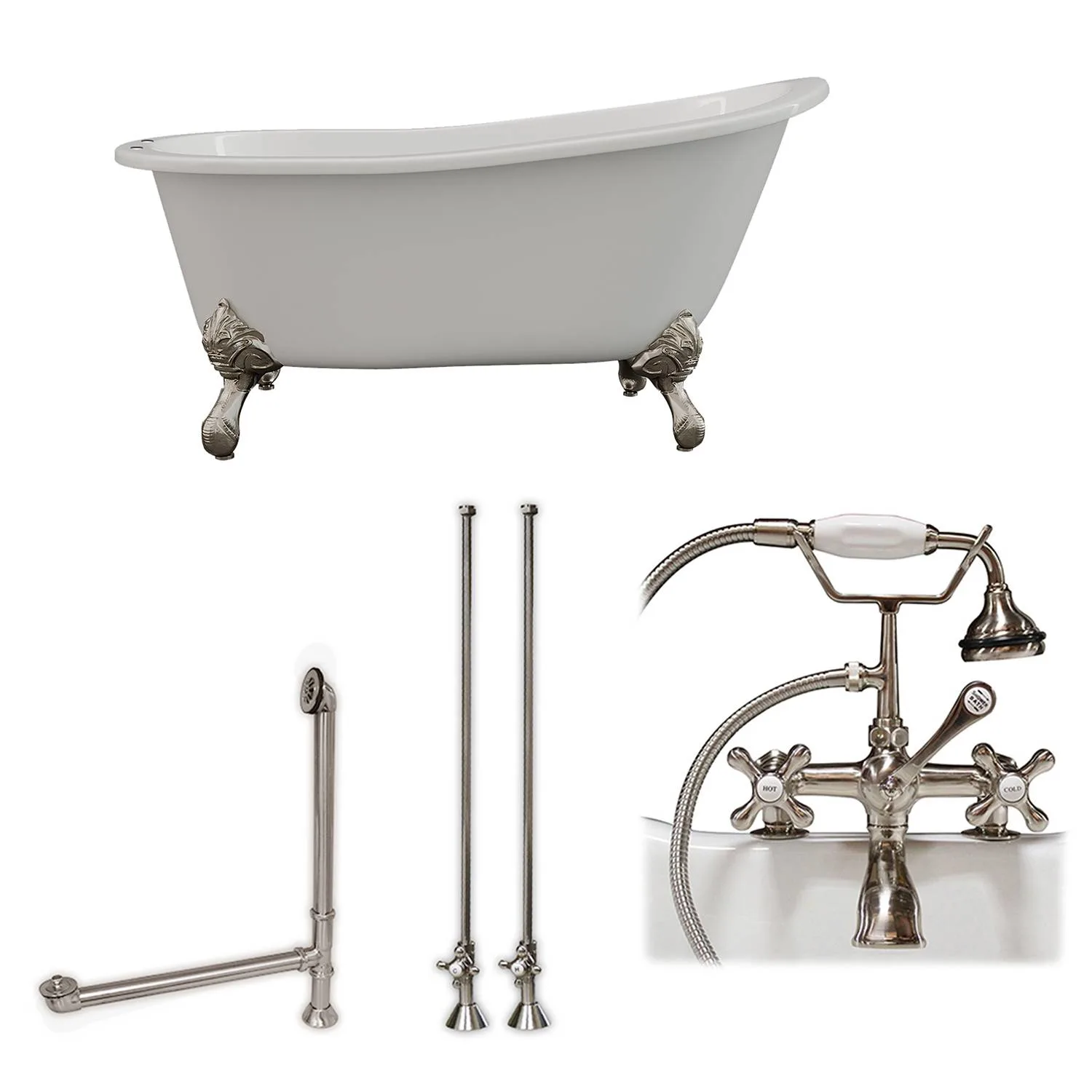 Cambridge Plumbing 61 Inch Freestanding Slipper Cast Iron Bathtub Package - image 1